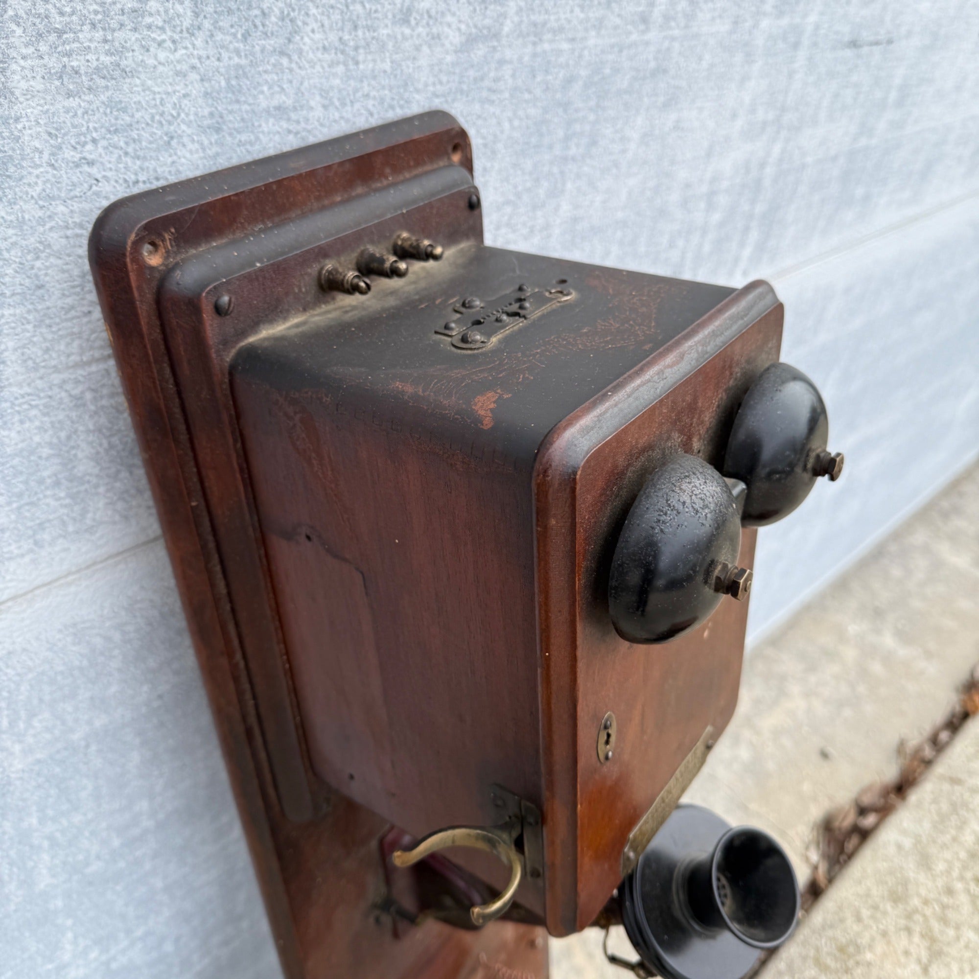Antique 1900s Wooden Standard Telephone Electric Madison Wisconsin Phone Wall Mount