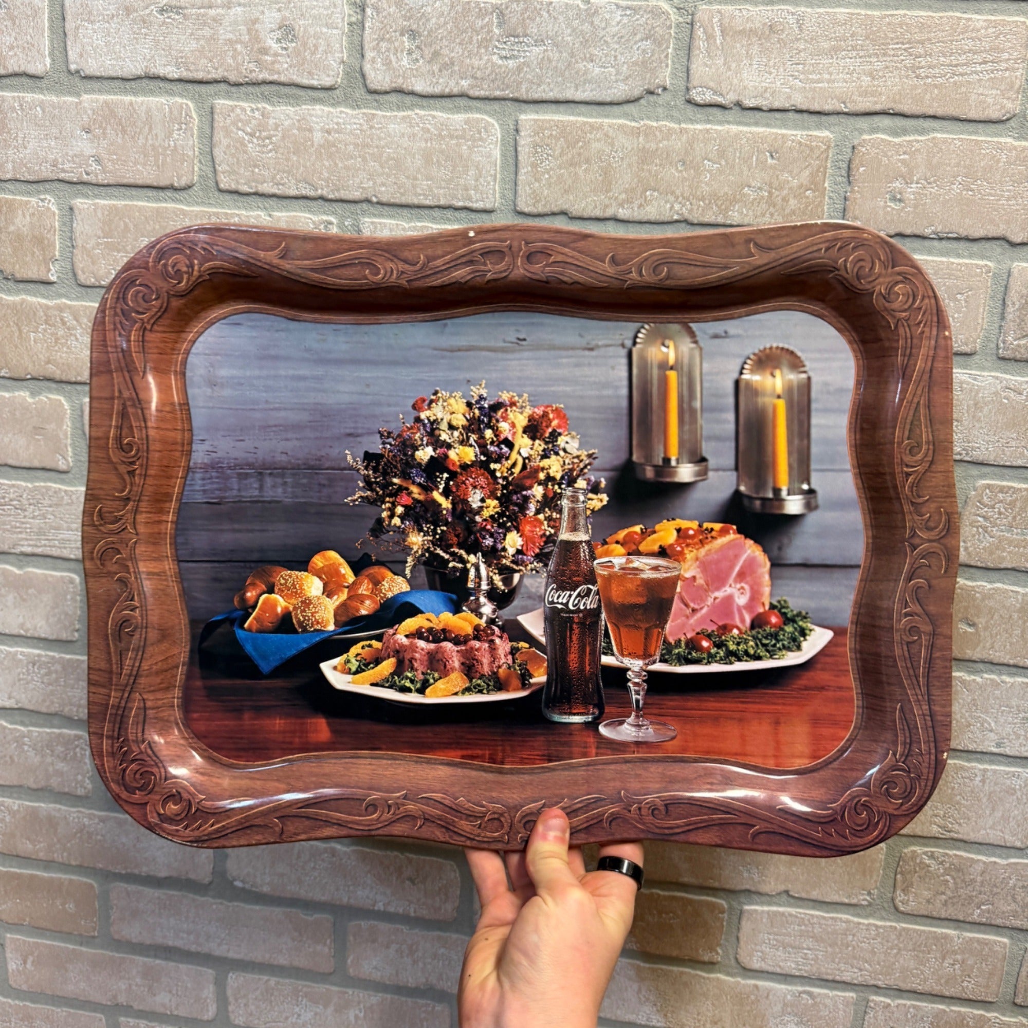 Vintage 1962 COKE COCA-COLA Ham Dinner Photo Meal Serving Tray 18.75" x 13.5"