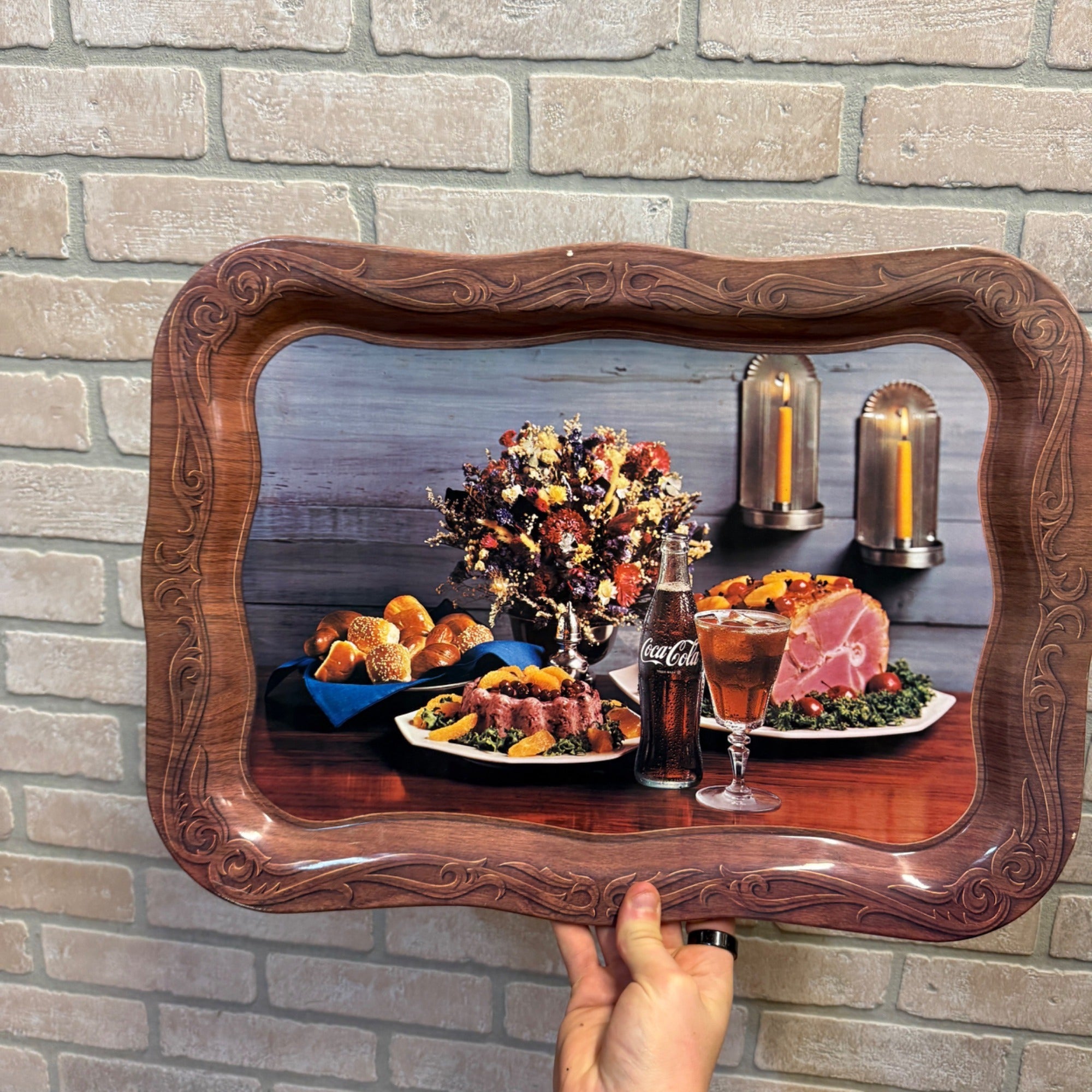 Vintage 1962 COKE COCA-COLA Ham Dinner Photo Meal Serving Tray 18.75" x 13.5"