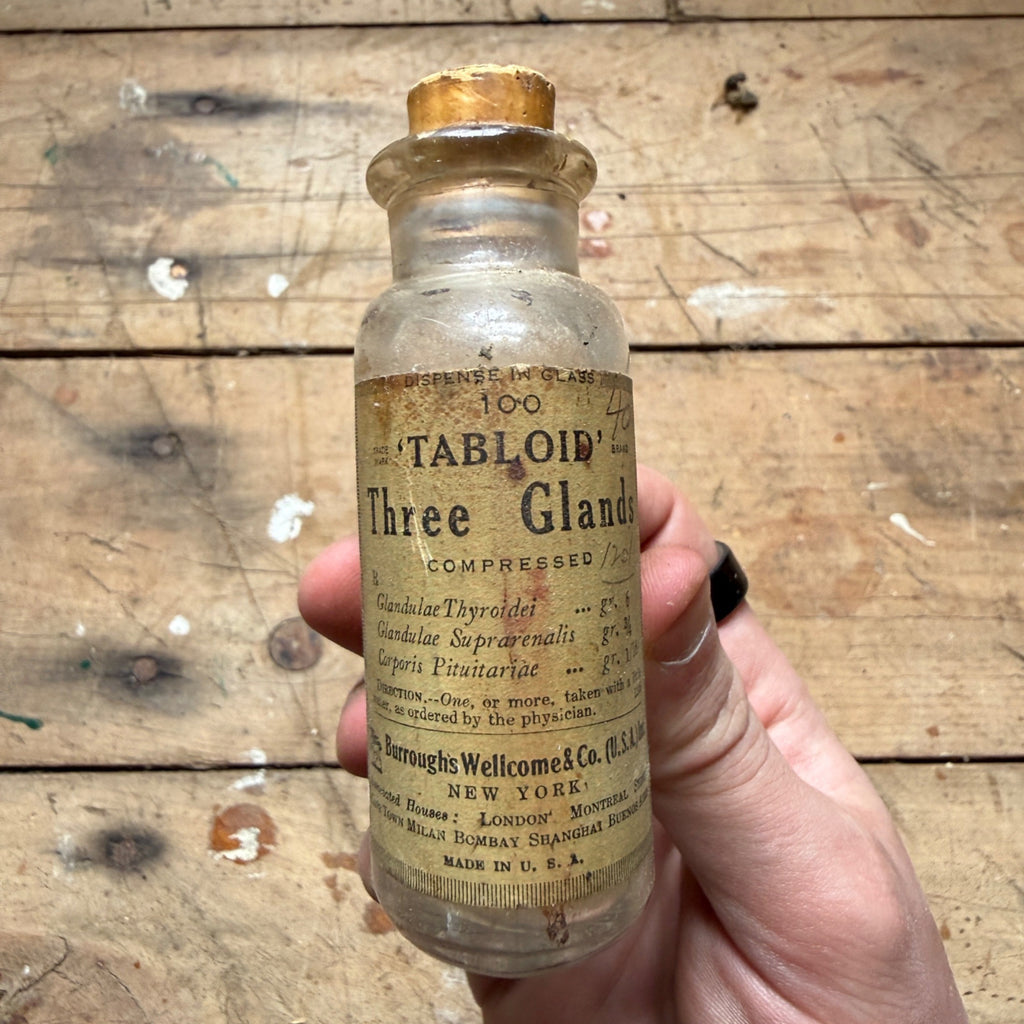 Antique Tabloid Three Glands Tablets Burroughs Wellcome Pharmacy Bottle
