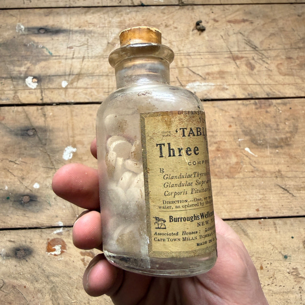 Antique Tabloid Three Glands Tablets Burroughs Wellcome Pharmacy Bottle