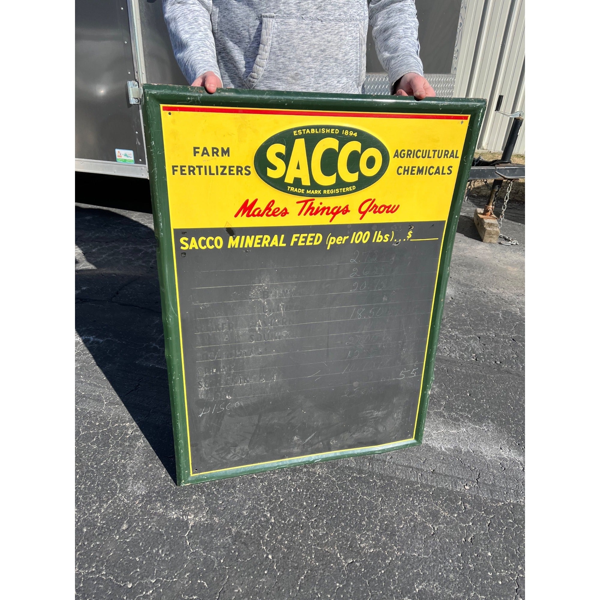 Vintage Sacco Farm Fertilizer Fees Advertising Sign Chalkboard