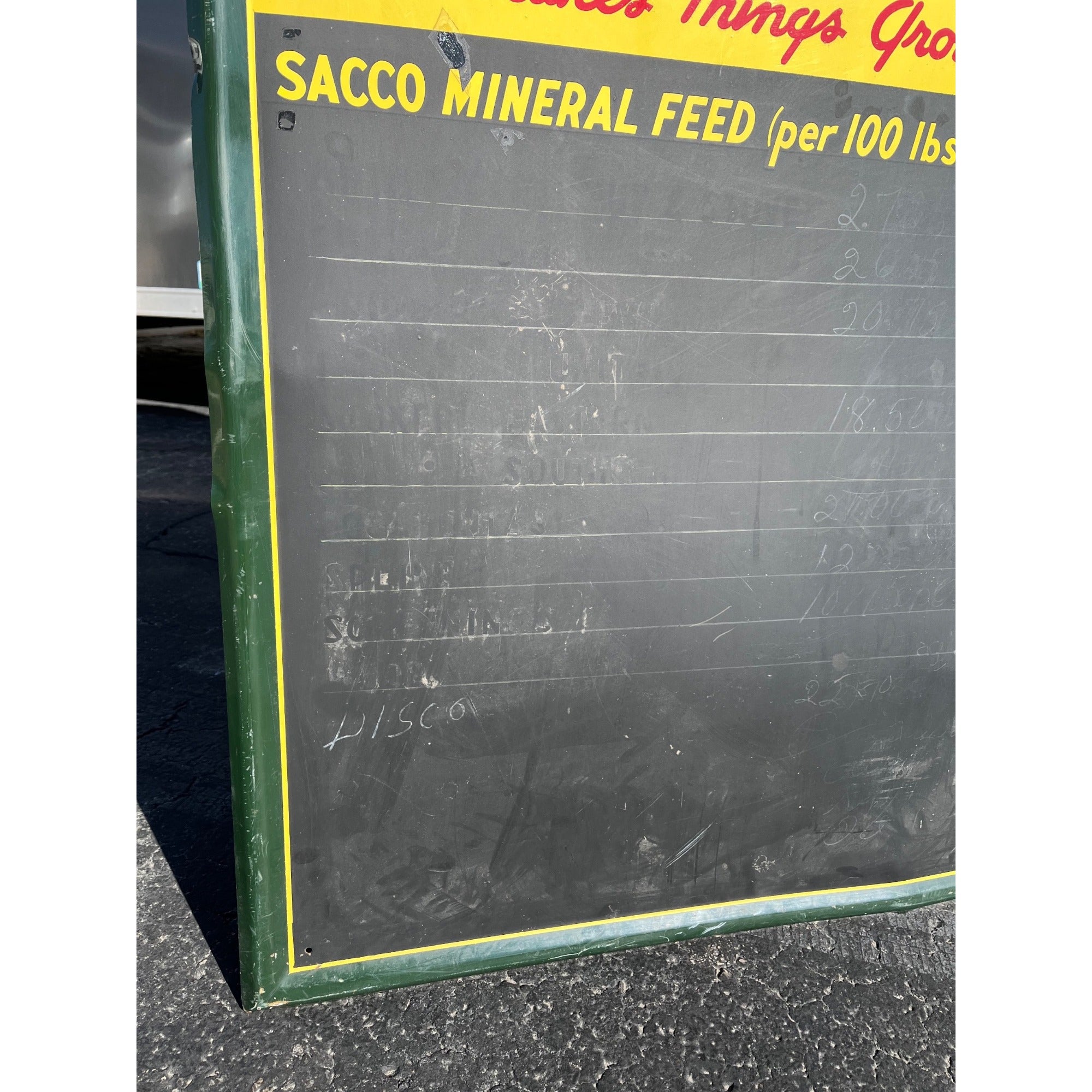 Vintage Sacco Farm Fertilizer Fees Advertising Sign Chalkboard