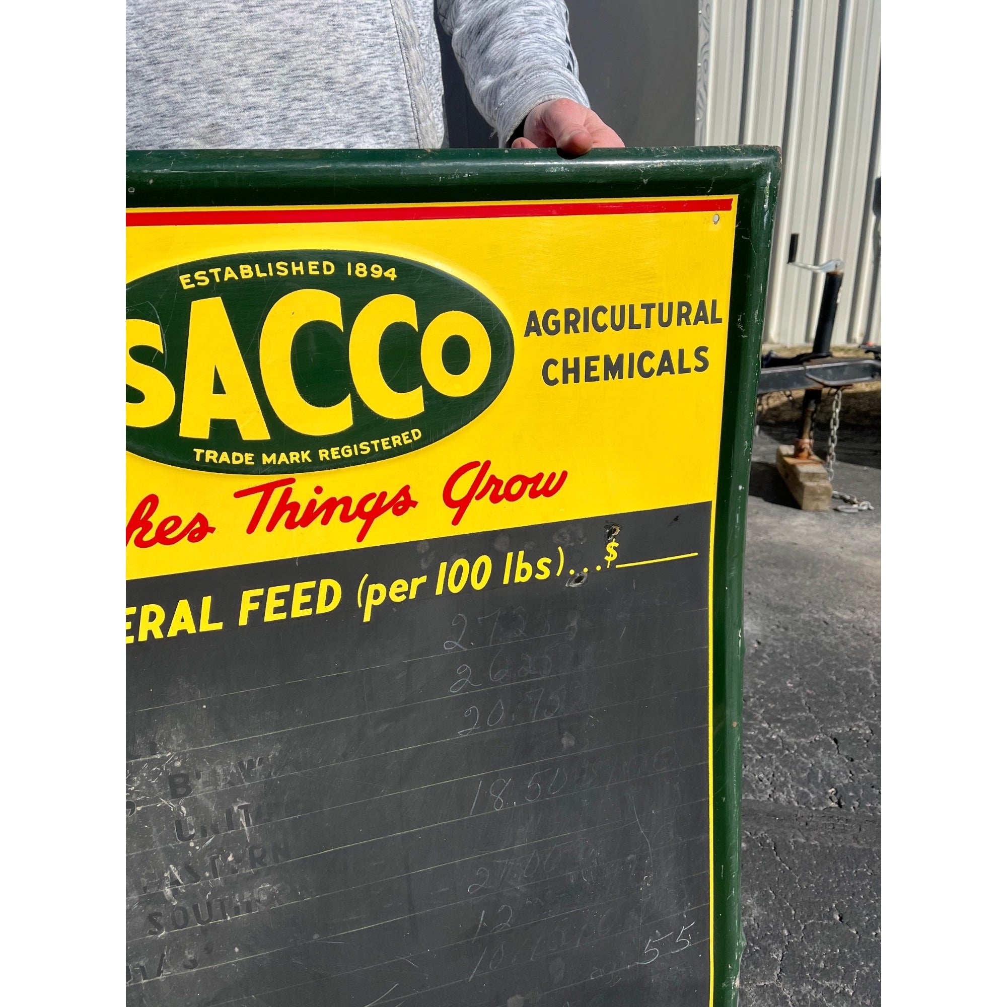 Vintage Sacco Farm Fertilizer Fees Advertising Sign Chalkboard