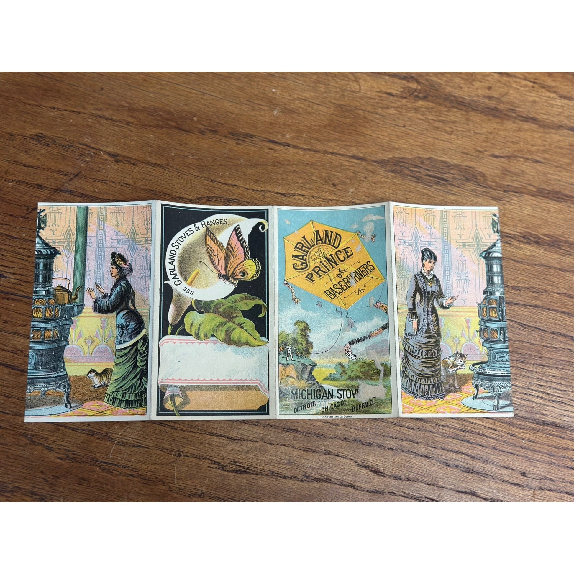 Antique Victorian Advertising Trade Card Garland Michigan Stove Co. Fold-Out