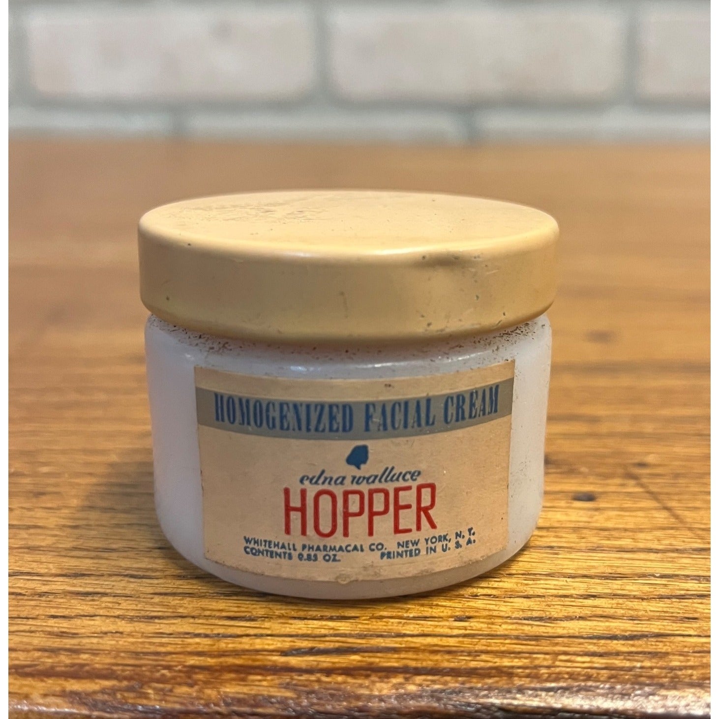 Vintage 1940s Edna Wallace Hopper's Facial Cream Milk Glass Jar w/ Contents