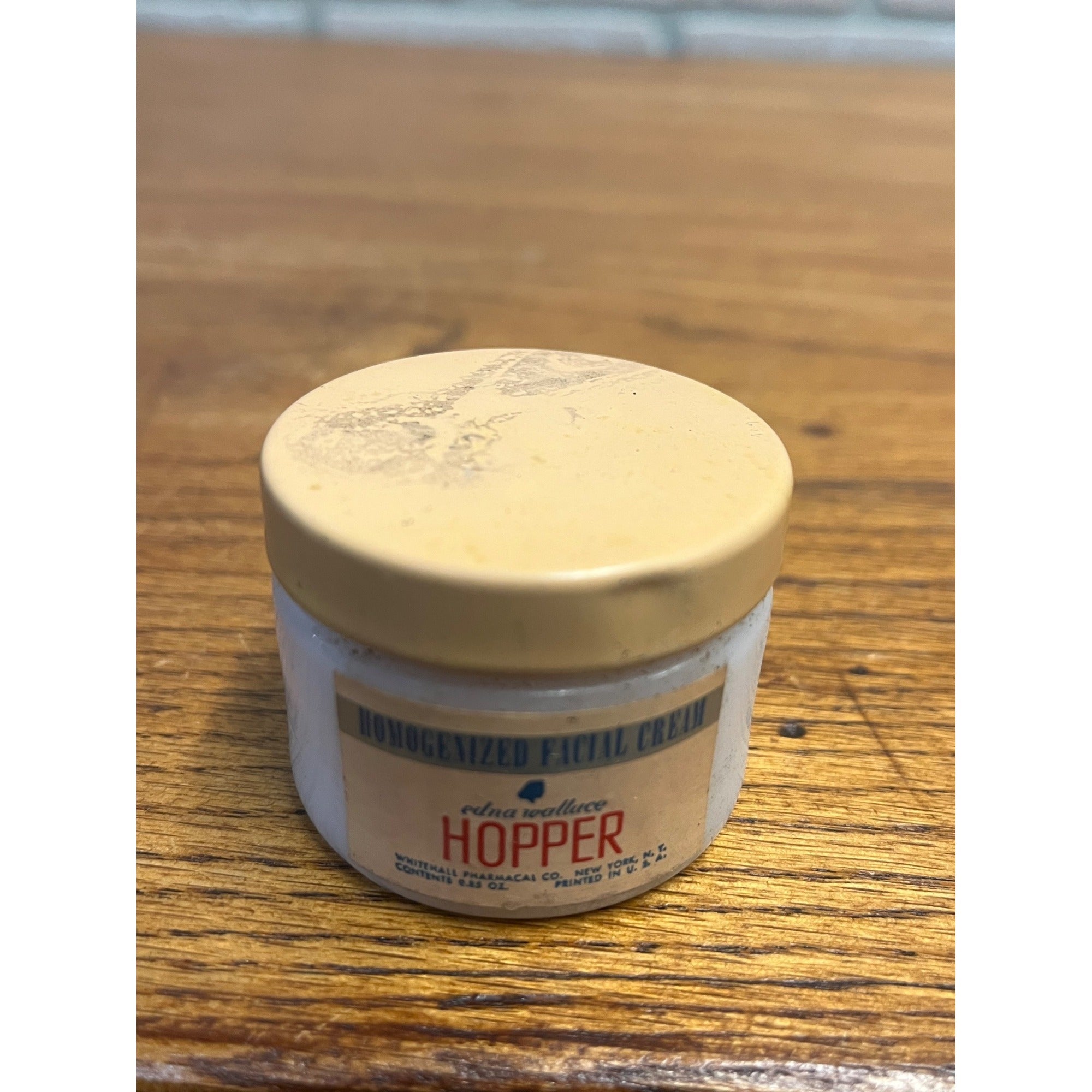 Vintage 1940s Edna Wallace Hopper's Facial Cream Milk Glass Jar w/ Contents