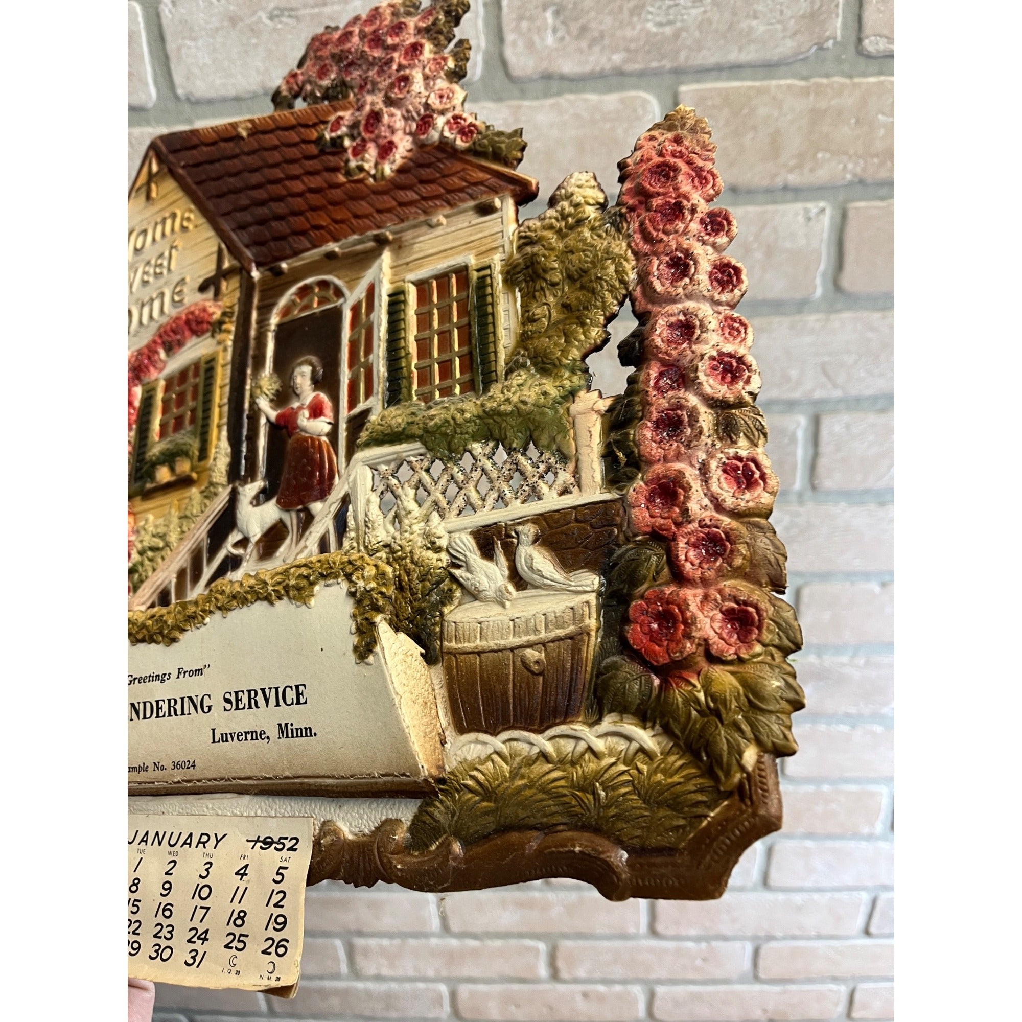 German Victorian Advertising Diecut Calendar Sign Luverne MN Smein Rendering