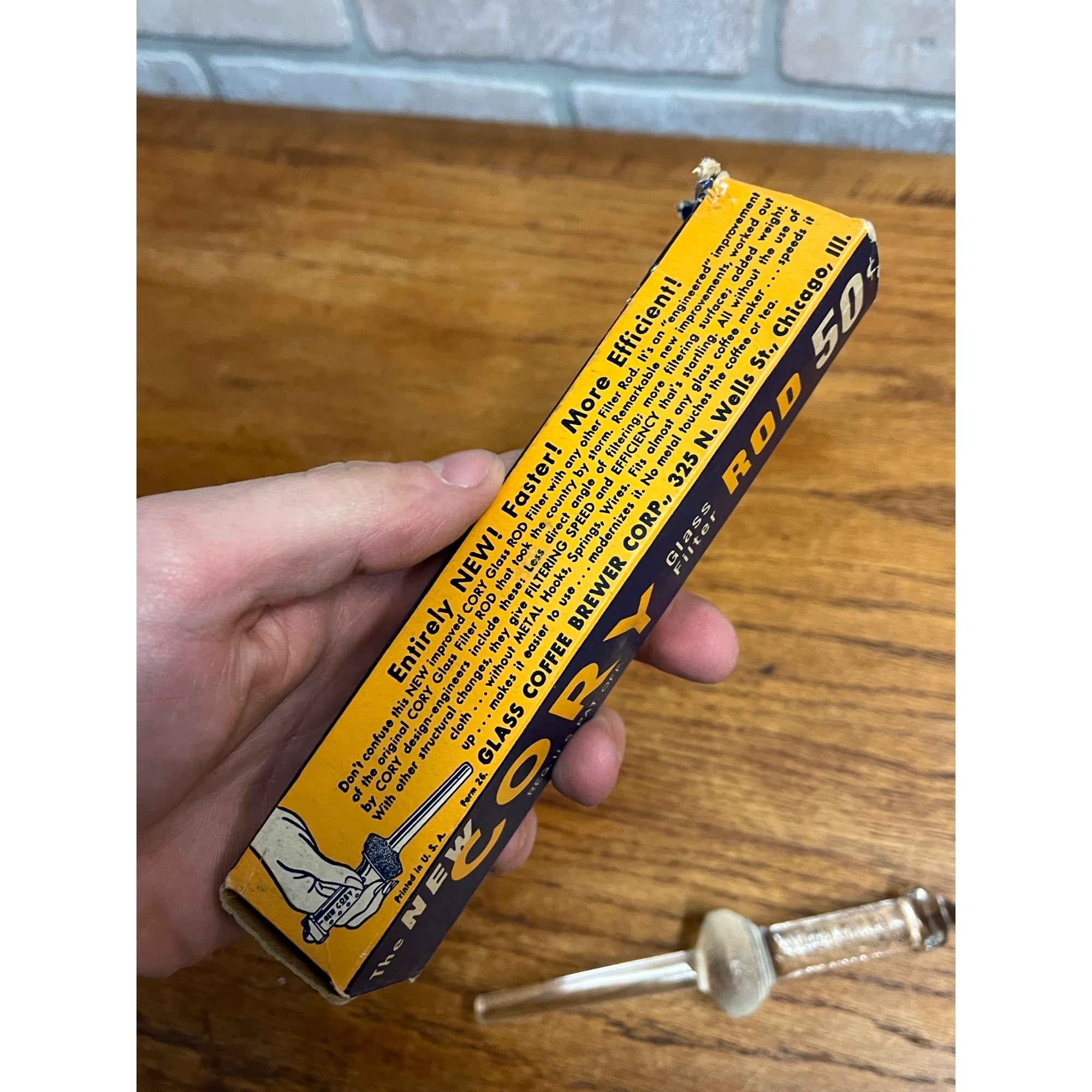 Vintage New Cory Rod Glass Filter Coffee Tea Tool with Original Box NOS