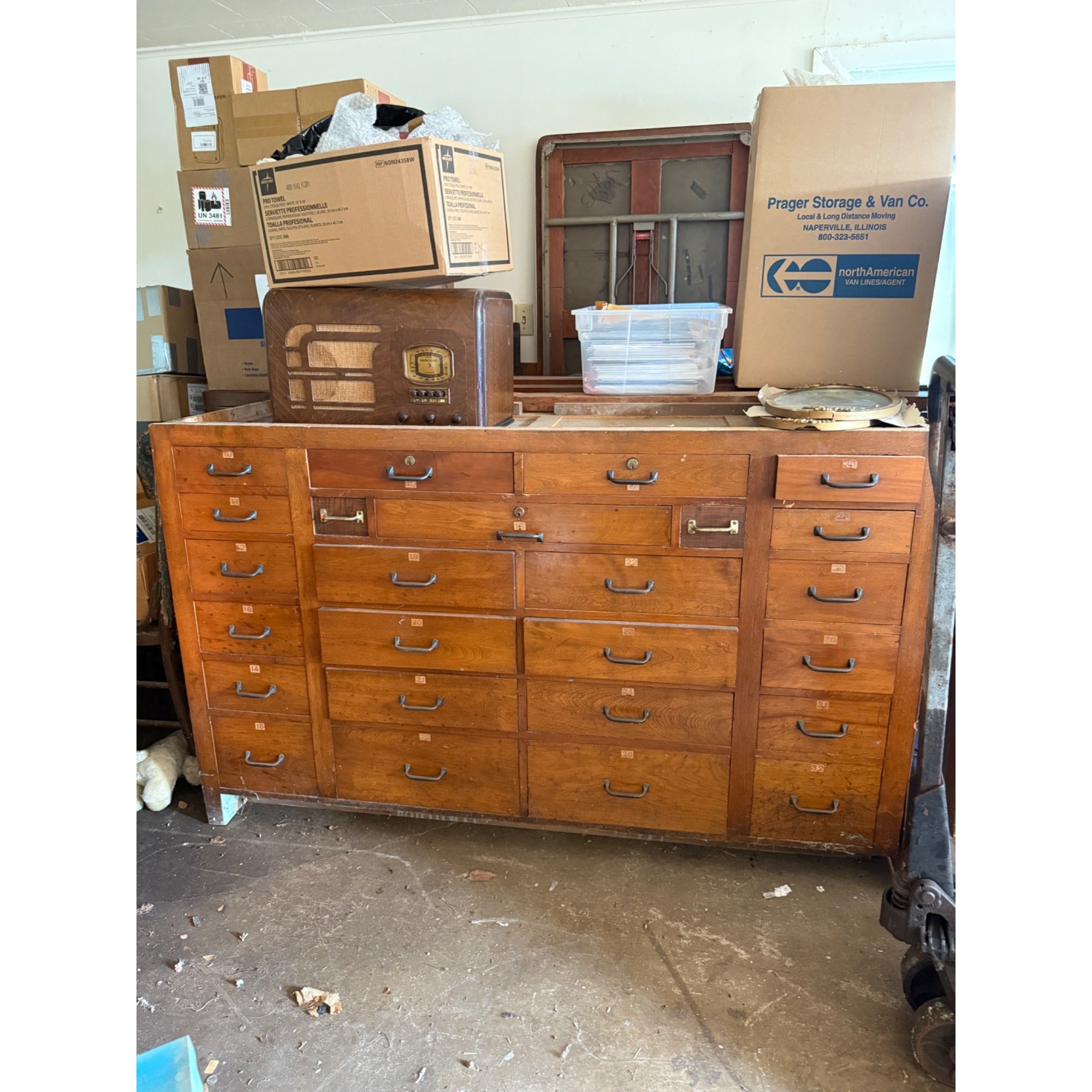 Antique General Store Seed Counter Display Cabinet Multi-Drawer Workshop