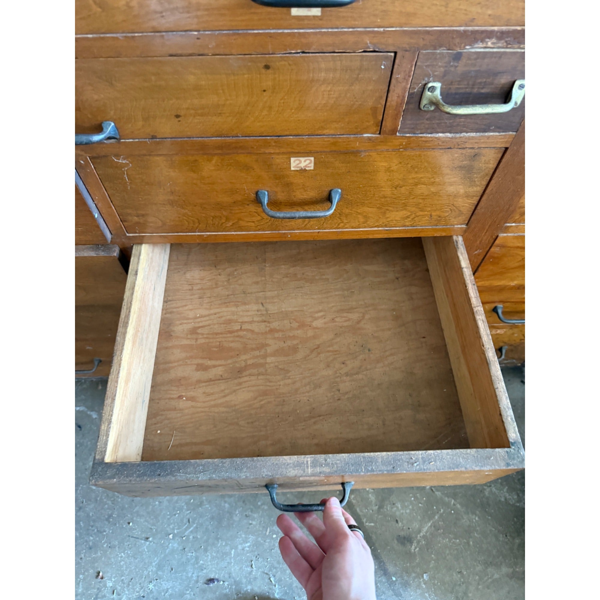 Antique General Store Seed Counter Display Cabinet Multi-Drawer Workshop