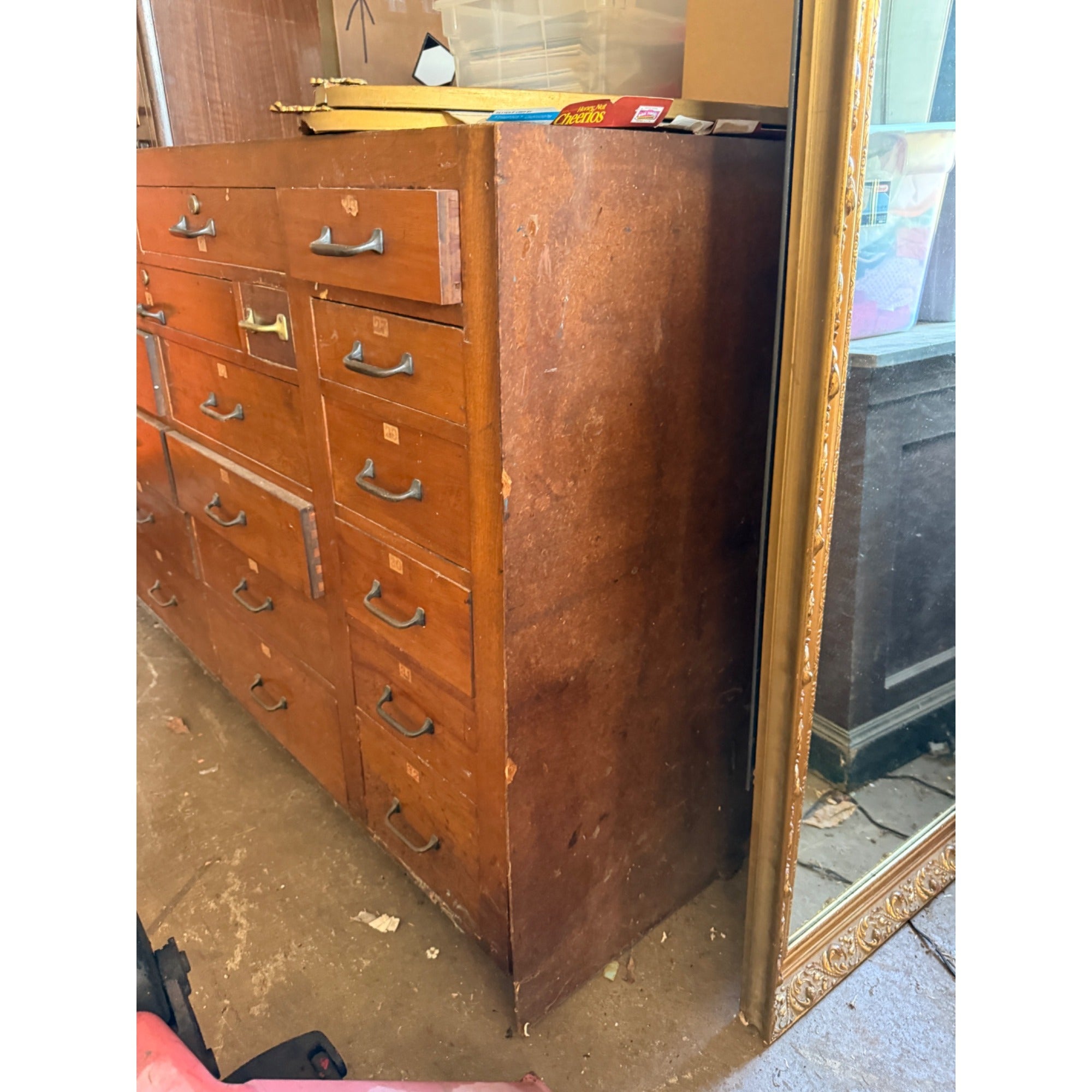 Antique General Store Seed Counter Display Cabinet Multi-Drawer Workshop