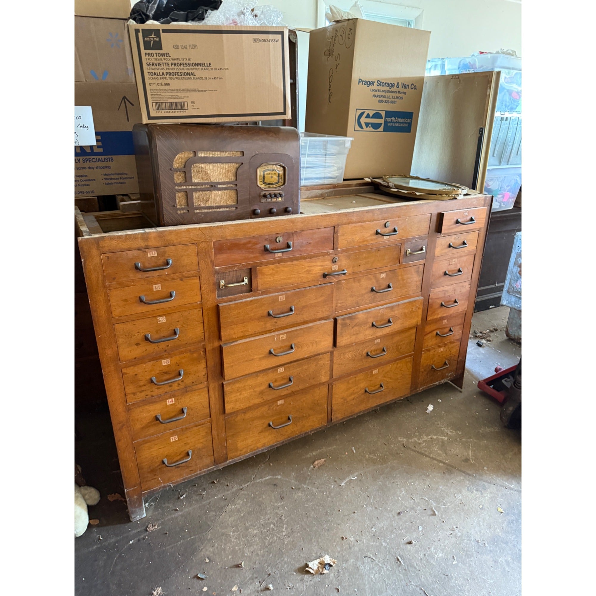 Antique General Store Seed Counter Display Cabinet Multi-Drawer Workshop