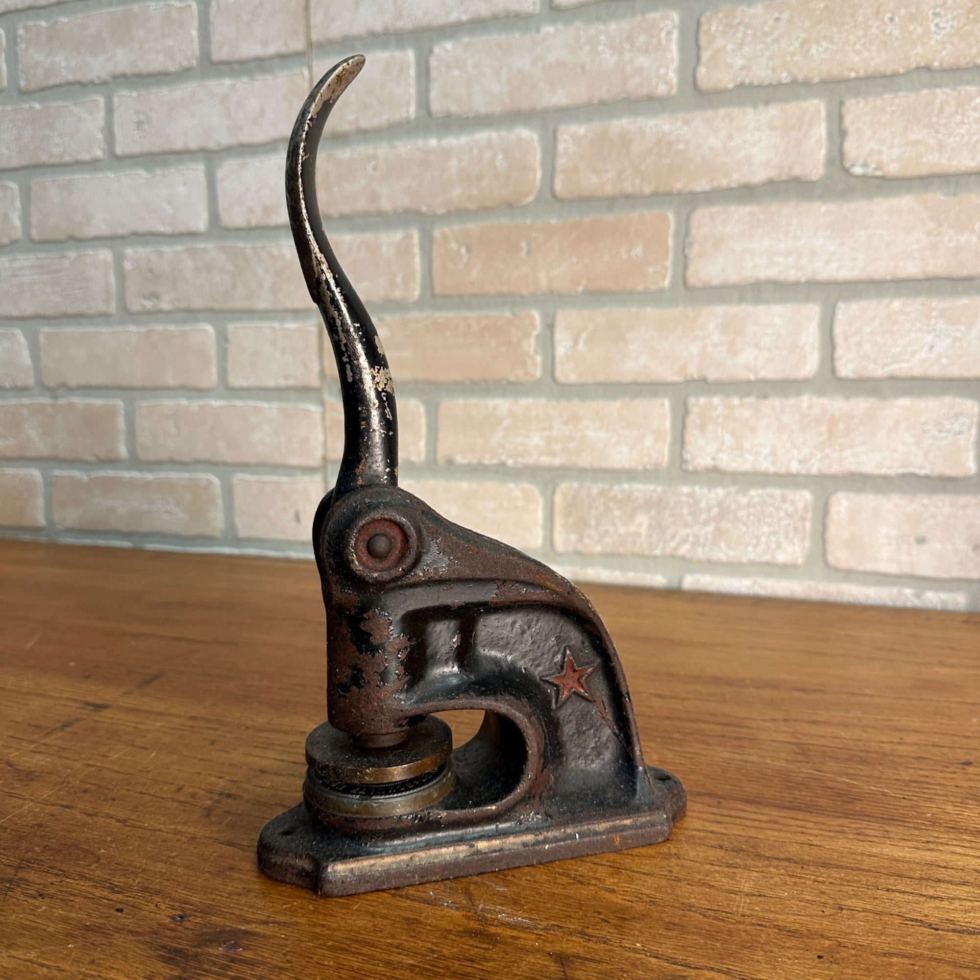 Antique Cast Iron Notary Stamp Seal -Lendved Schultz Hardware Antigo Wis