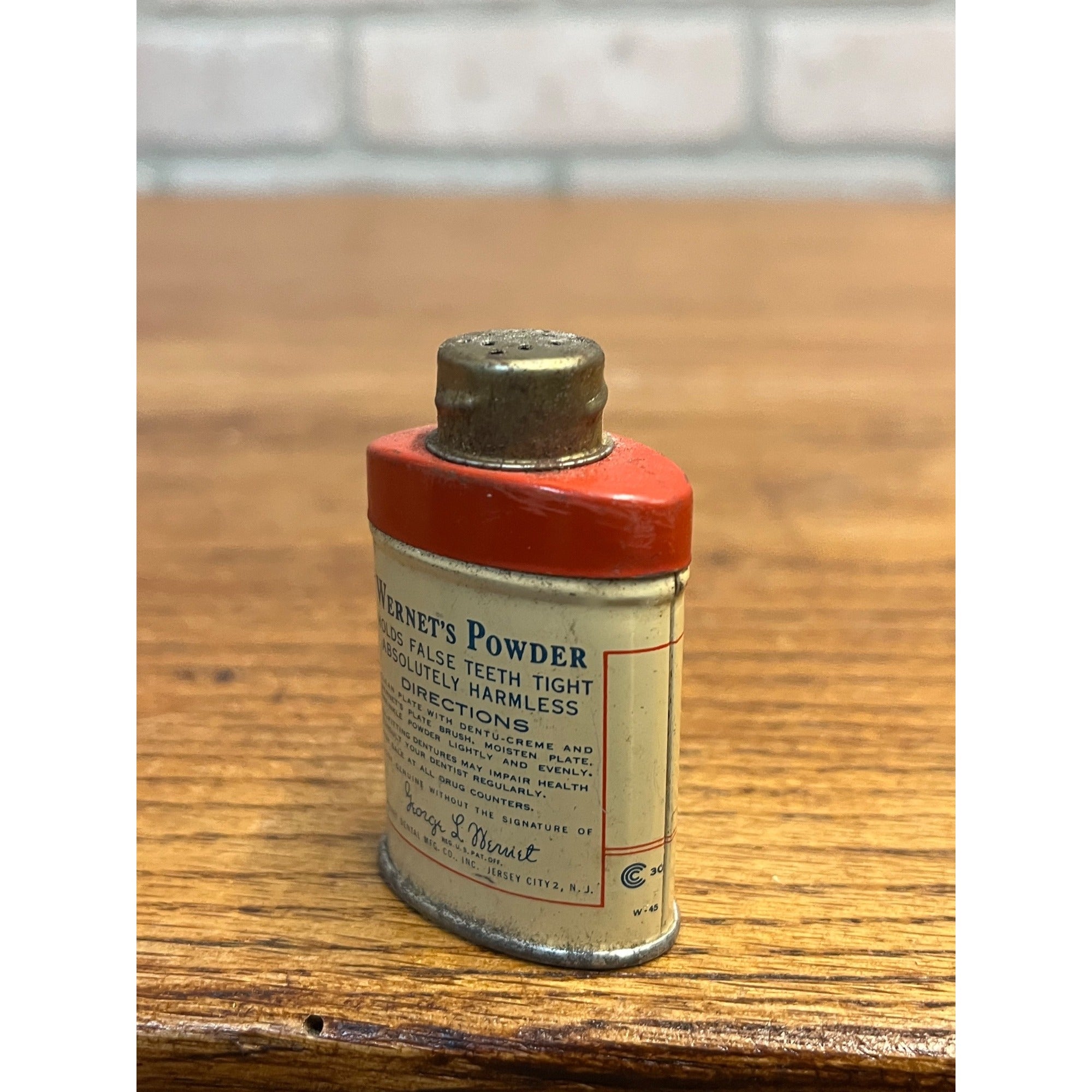 1920s Vintage Dr Wernet's Denture Powder Tin Sample 2"