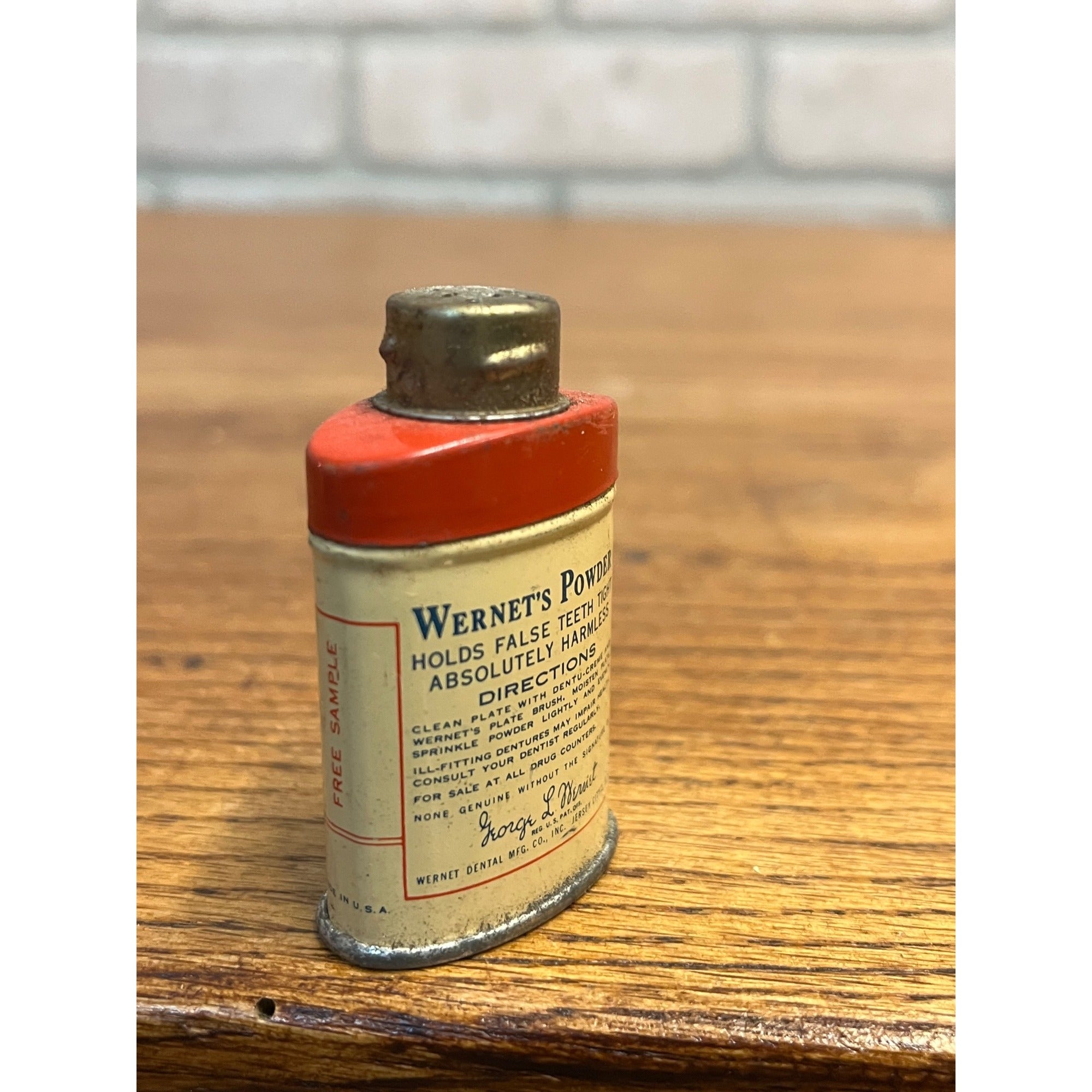 1920s Vintage Dr Wernet's Denture Powder Tin Sample 2"