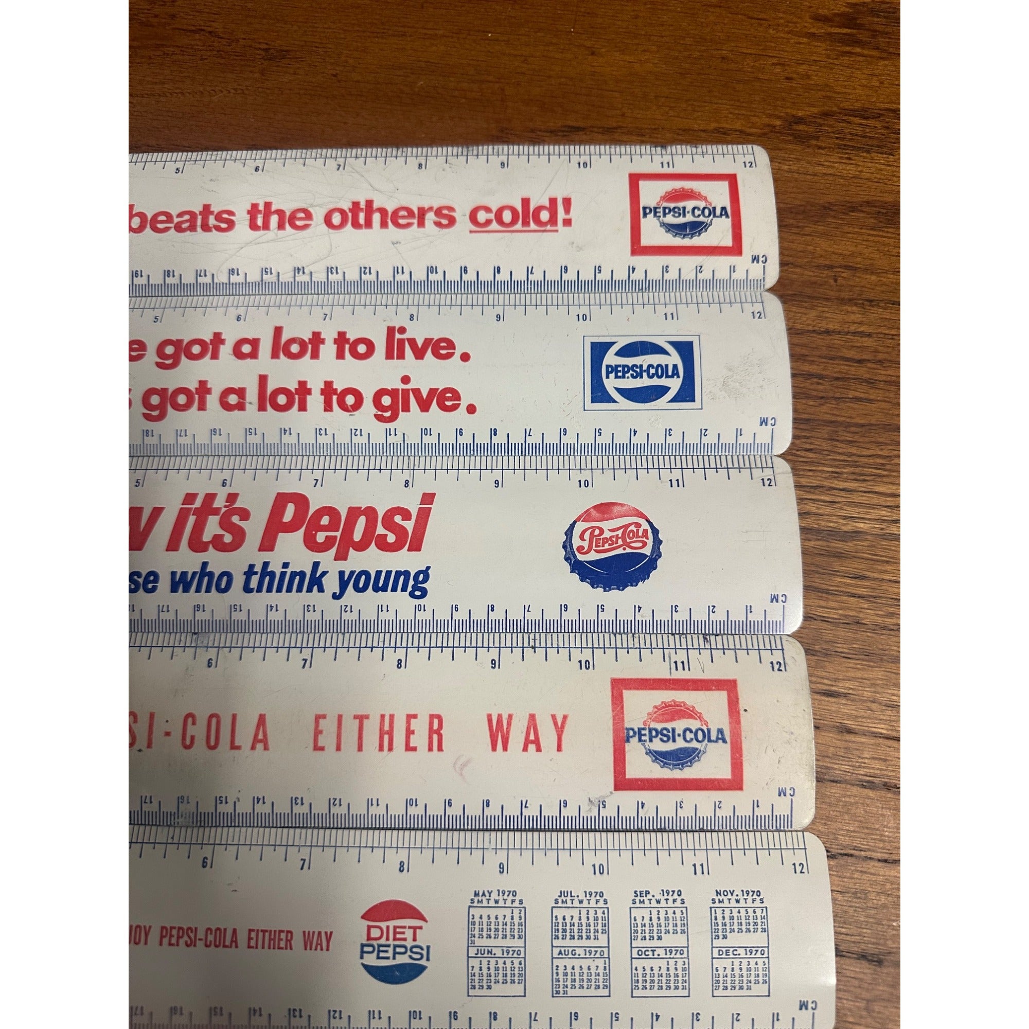 Vintage 1960s-70s Pepsi Cola Metal Advertising Rulers Diet Enjoy Promo Lot (6)
