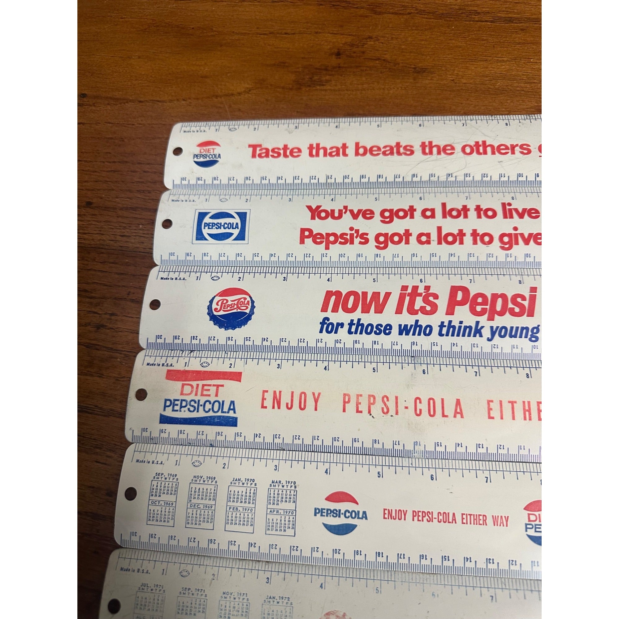 Vintage 1960s-70s Pepsi Cola Metal Advertising Rulers Diet Enjoy Promo Lot (6)