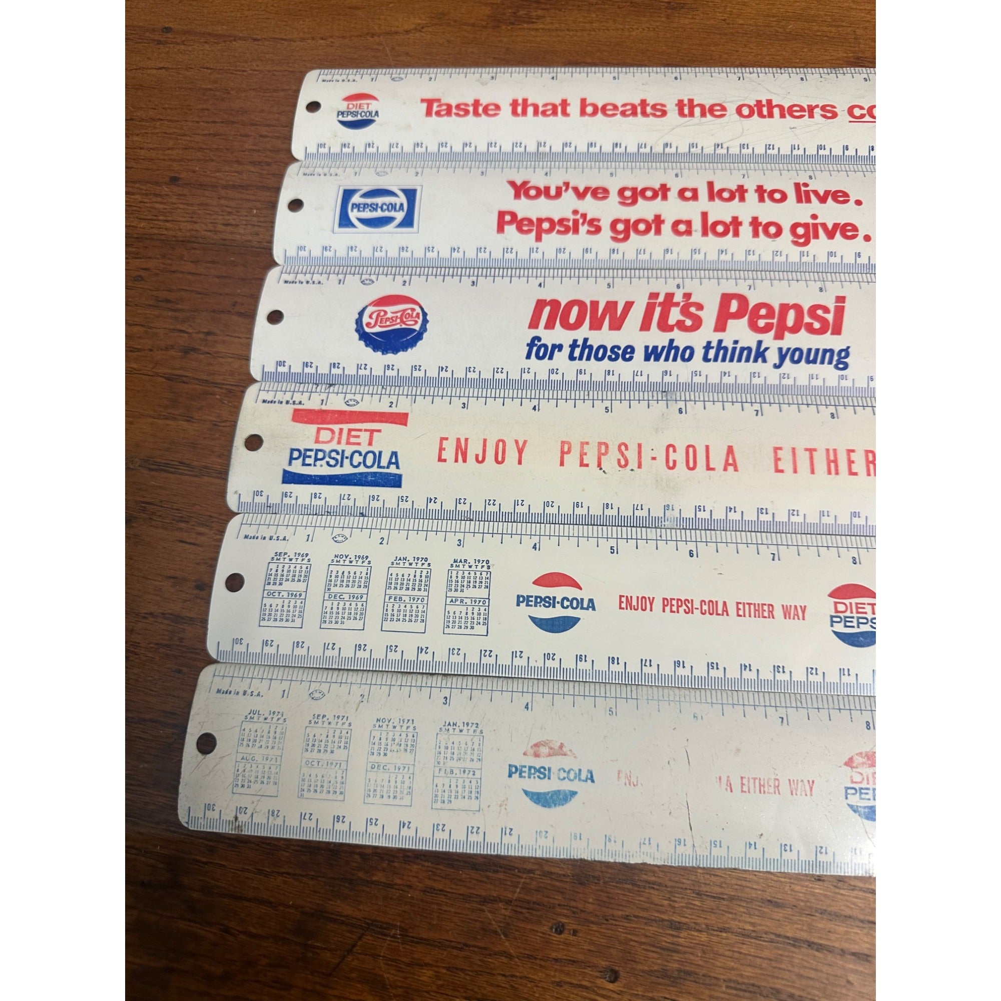 Vintage 1960s-70s Pepsi Cola Metal Advertising Rulers Diet Enjoy Promo Lot (6)