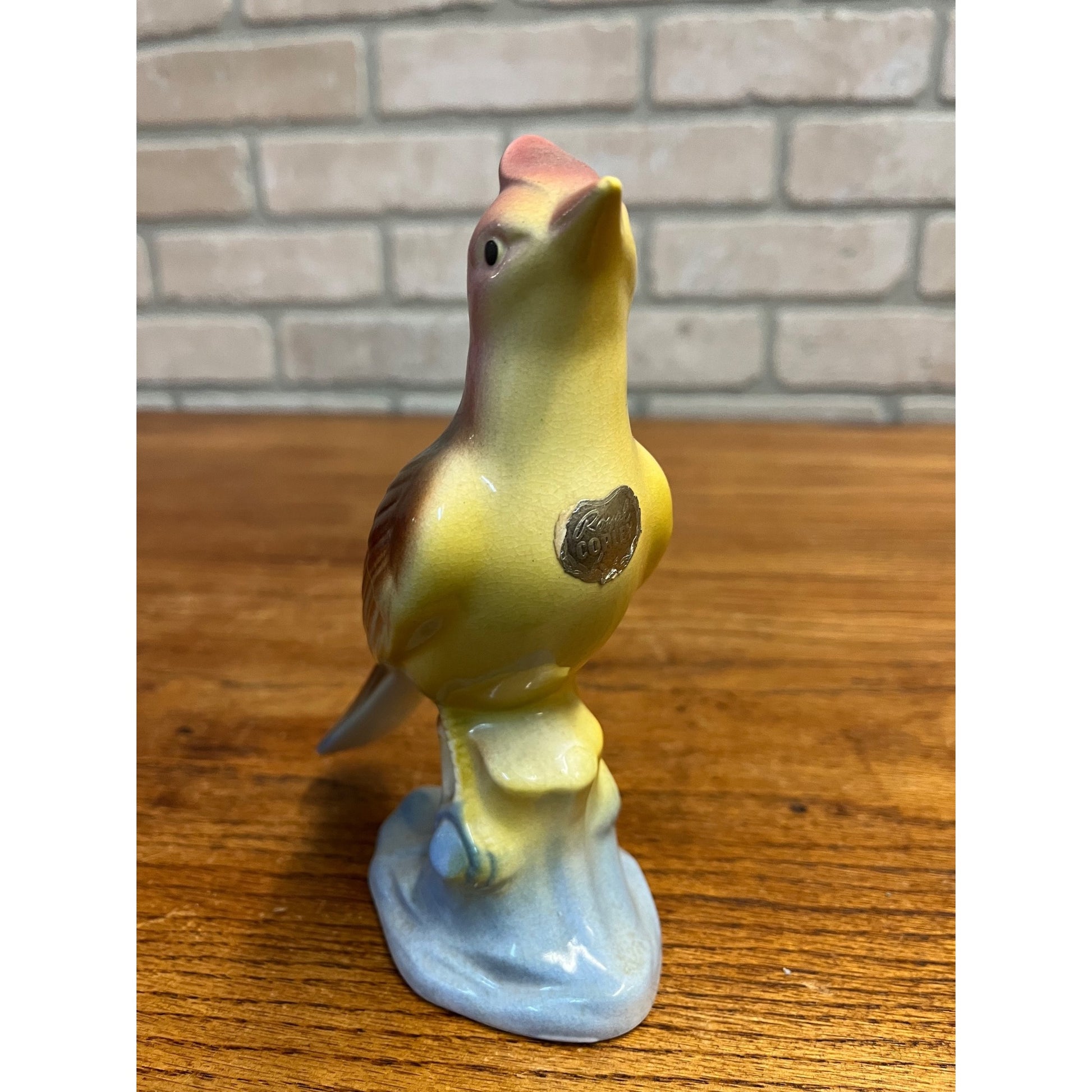 Vintage MCM Royal Copley Yellow Skylark On Tree Stump Figurine
