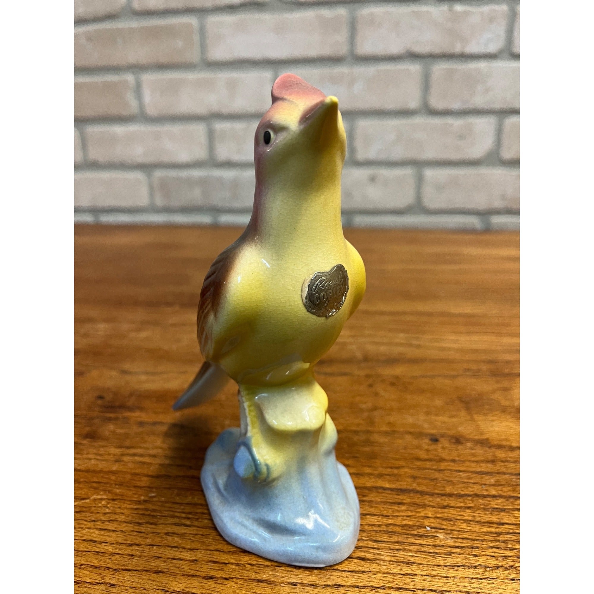 Vintage MCM Royal Copley Yellow Skylark On Tree Stump Figurine