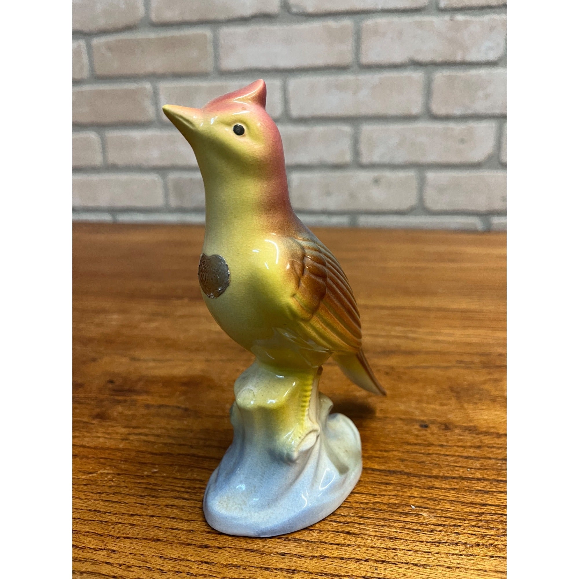 Vintage MCM Royal Copley Yellow Skylark On Tree Stump Figurine