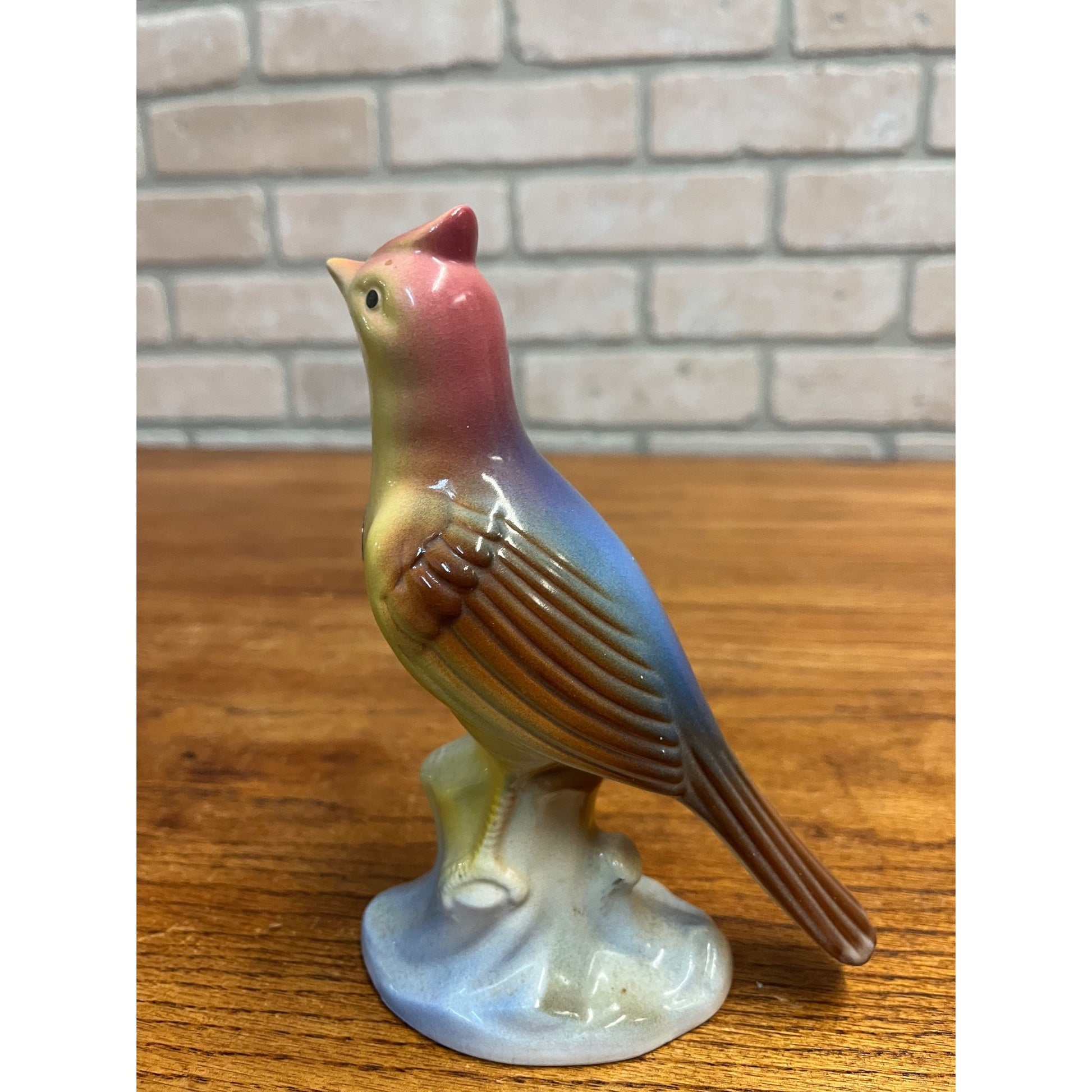 Vintage MCM Royal Copley Yellow Skylark On Tree Stump Figurine