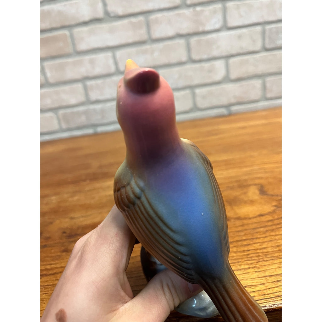 Vintage MCM Royal Copley Yellow Skylark On Tree Stump Figurine