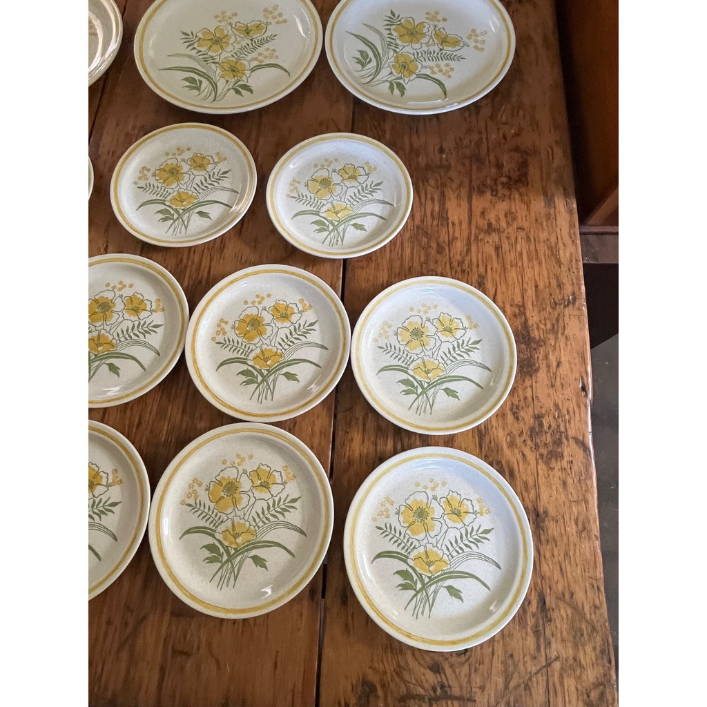 Vintage 1970s Roycroft Stoneware Co. Sunshine Prairie Flower Dinner & Salad Plates 17pcs