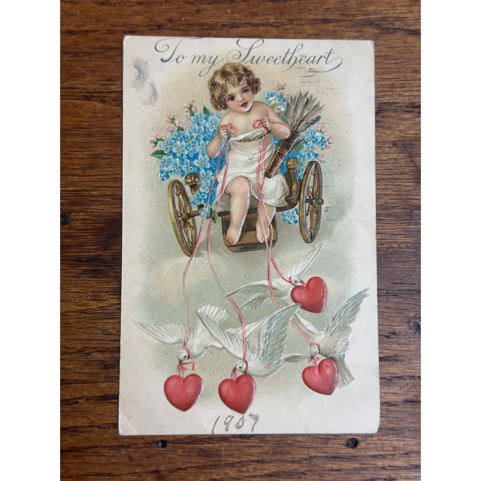 Valentine's Day Postcard Cupids on Cart 1907 Valentine German BW 287