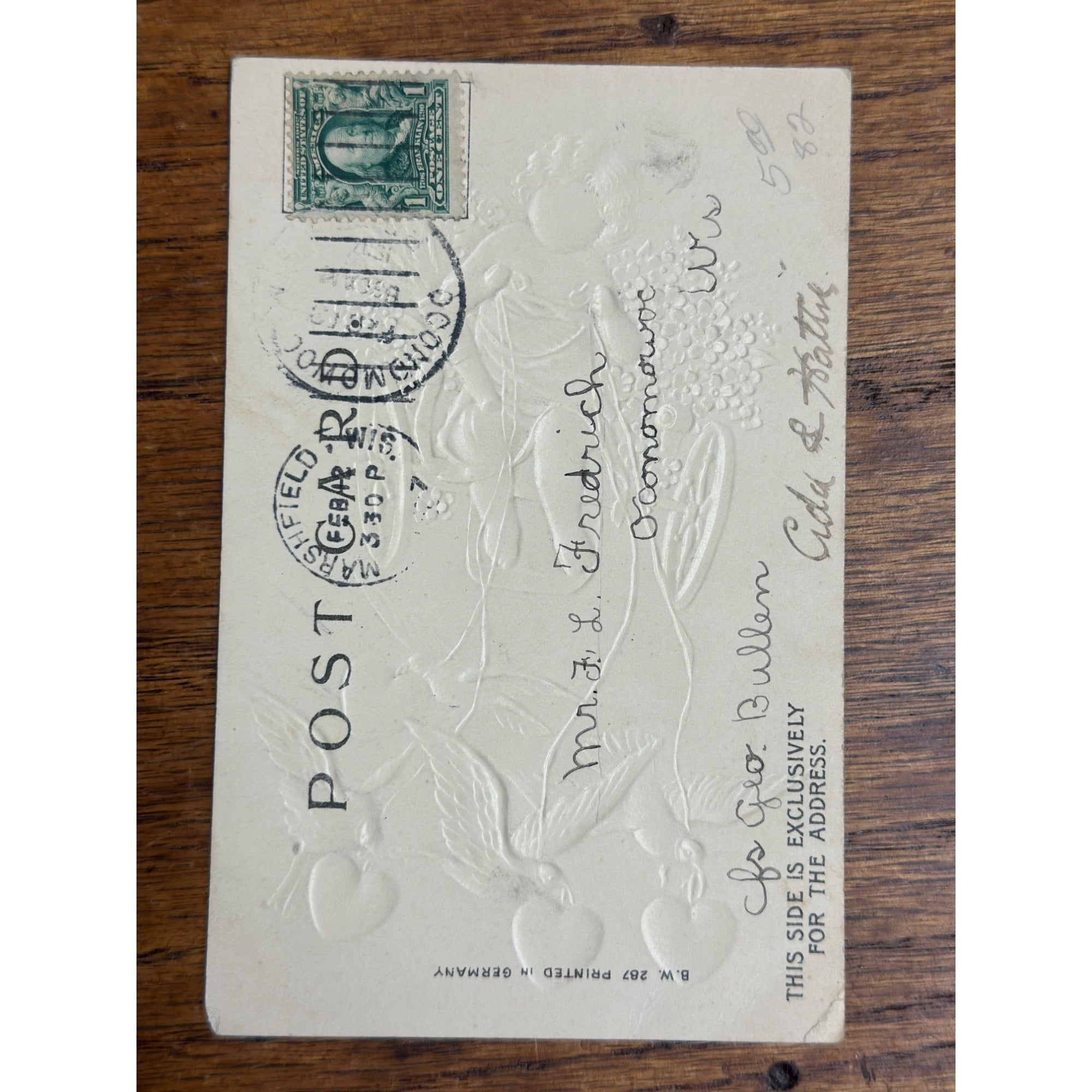 Valentine's Day Postcard Cupids on Cart 1907 Valentine German BW 287