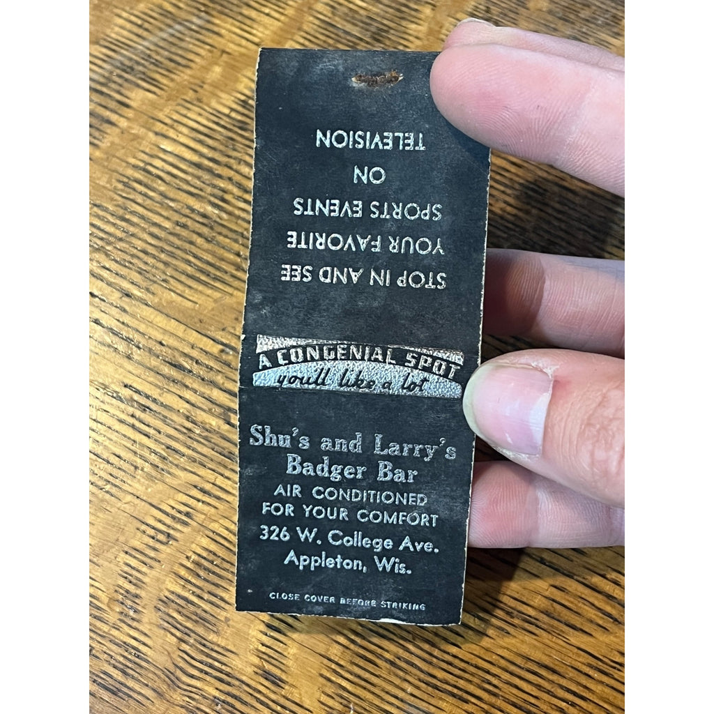 Vintage Matchbook Advertising  Shu's and Larry's Badger Bar Appleton, Wis
