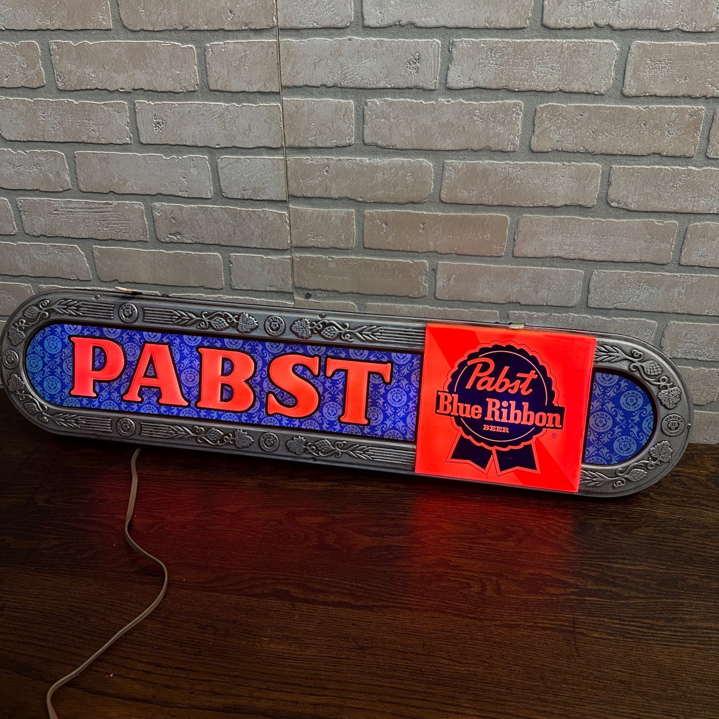 Vintage PABST Blue Ribbon 37 Inch Beer Bar Light Sign Working Red Light