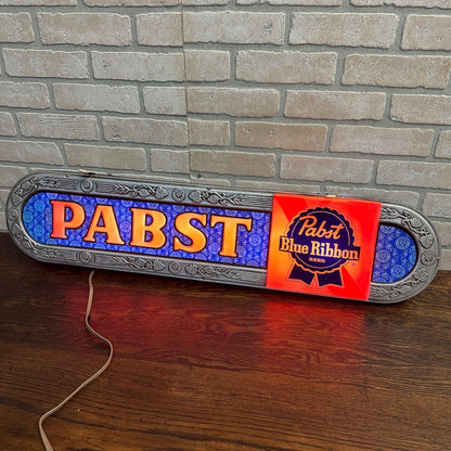 Vintage PABST Blue Ribbon 37 Inch Beer Bar Light Sign Working Red Light