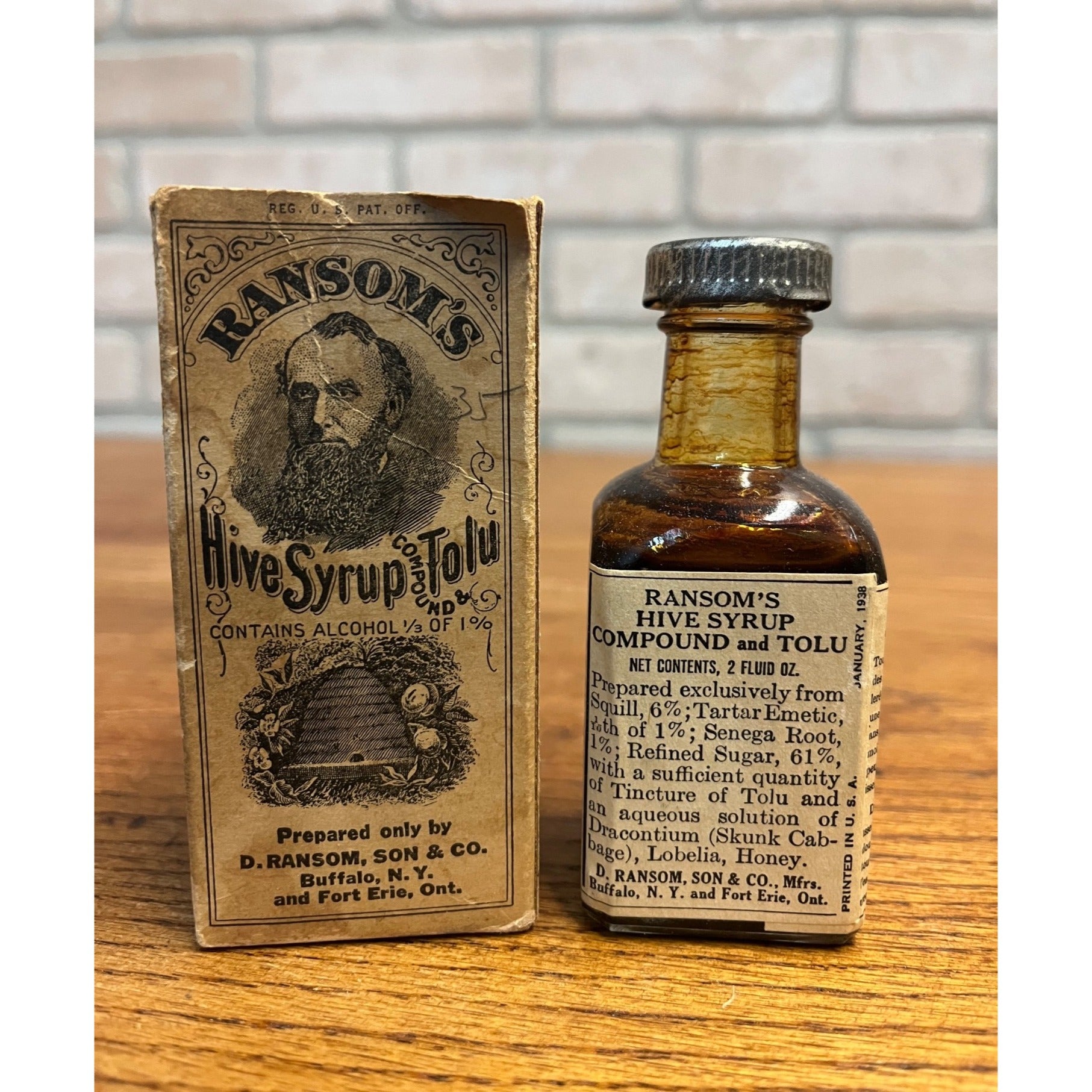 Antique 1890s Ransom's Hive Syrup Medicine Bottle Quack w/ Box
