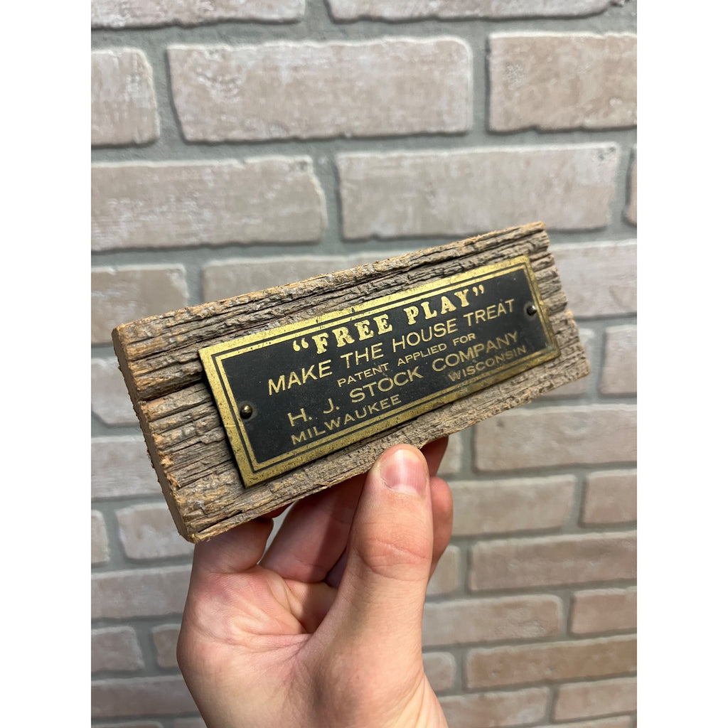 Vintage 1930s H.J. Stock Company Trade Simulator Tag Sign Milwaukee Wis