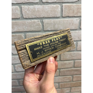 Vintage 1930s H.J. Stock Company Trade Simulator Tag Sign Milwaukee Wis