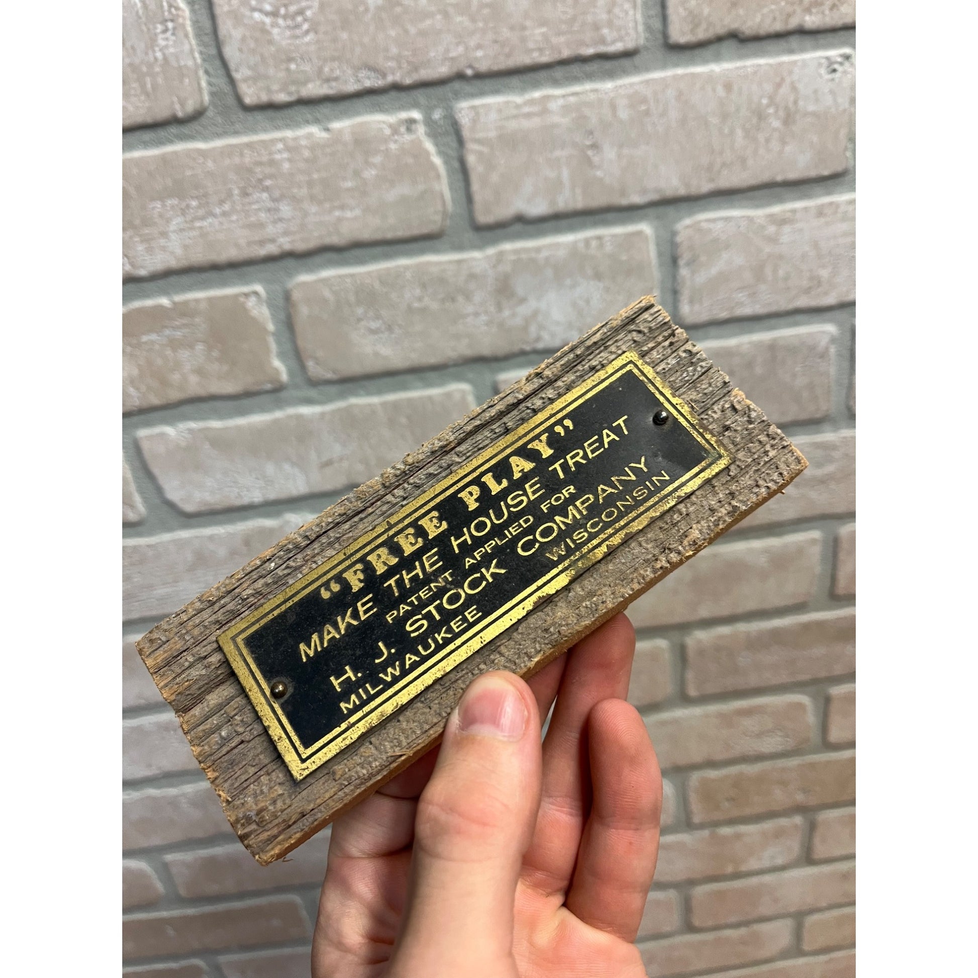 Vintage 1930s H.J. Stock Company Trade Simulator Tag Sign Milwaukee Wis