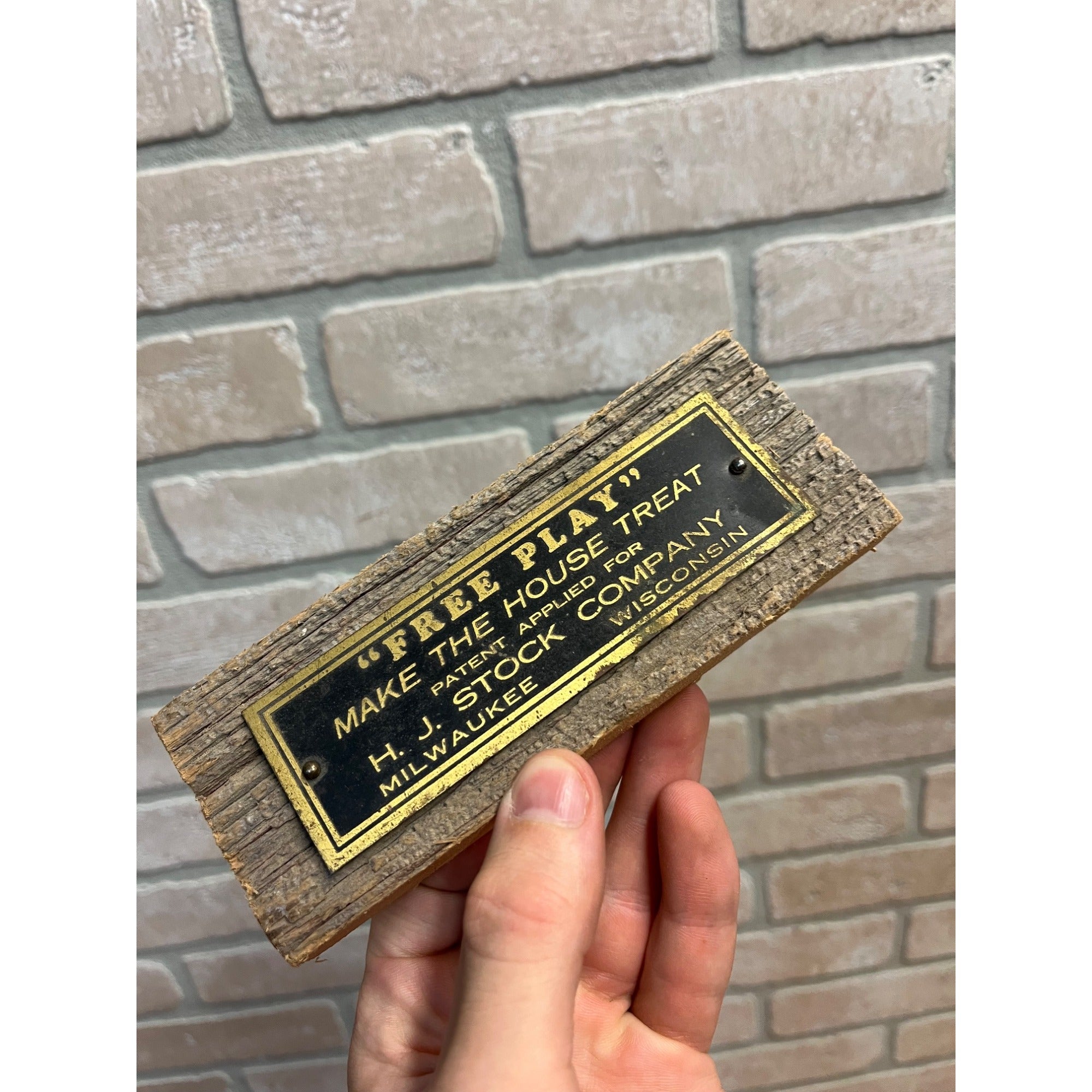 Vintage 1930s H.J. Stock Company Trade Simulator Tag Sign Milwaukee Wis