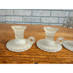 Vintage Set of 3 Miniature Frosted Glass Swirl Candle Stick Holder Chambersticks Lenox Taiwan