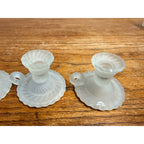 Vintage Set of 3 Miniature Frosted Glass Swirl Candle Stick Holder Chambersticks Lenox Taiwan