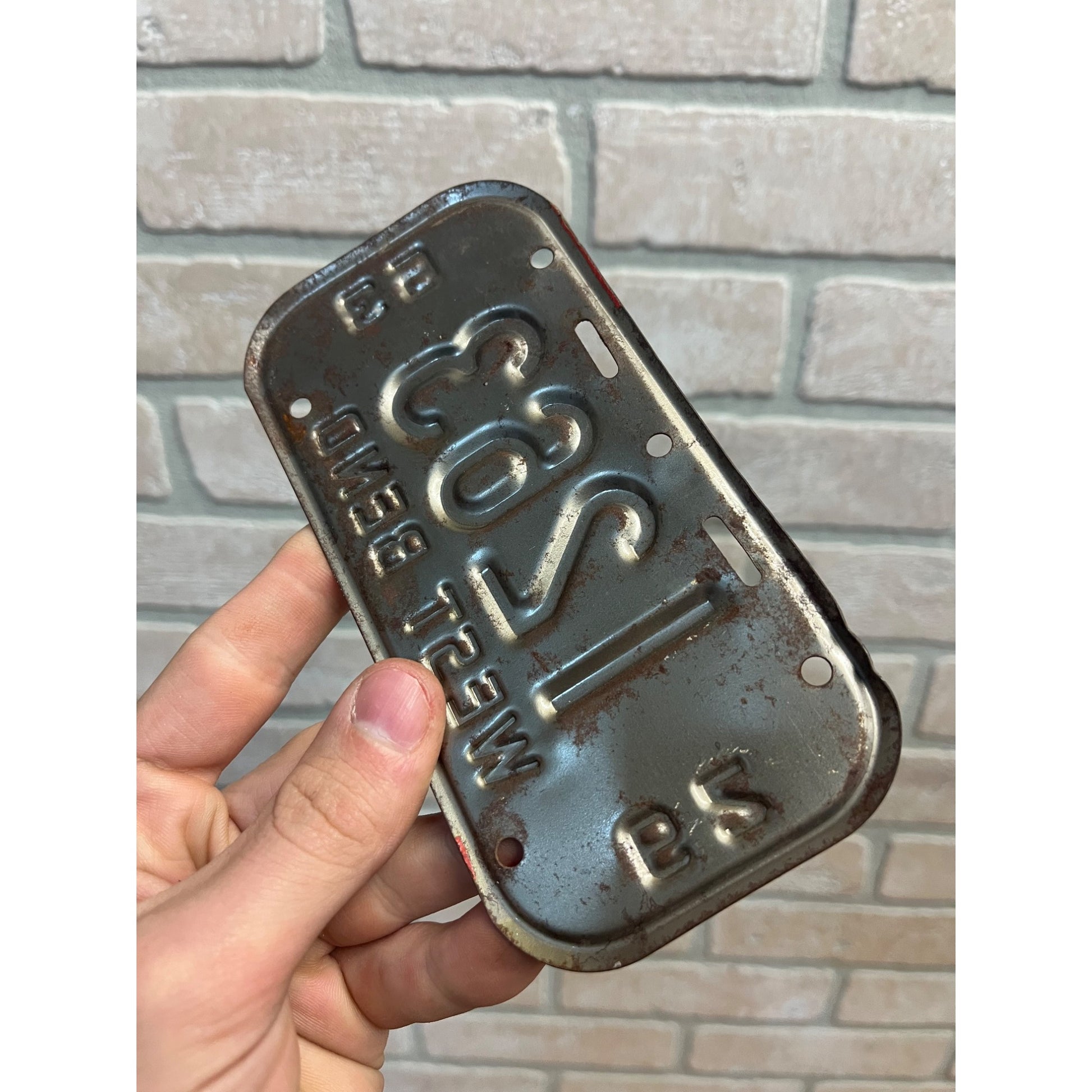 Vintage Wisconsin Bicycle Bike License Plate Embossed West Bend 1962-1963