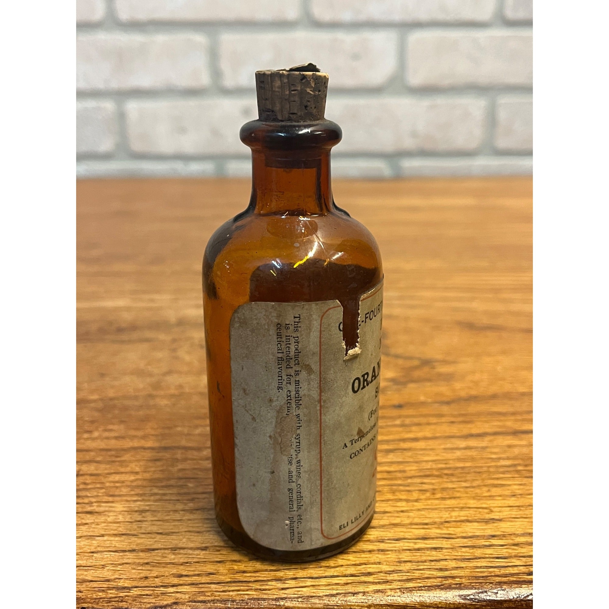 Vintage Eli Lilly Orange Peel Fluid Pharmacy Druggist Amber Glass Bottle 5"