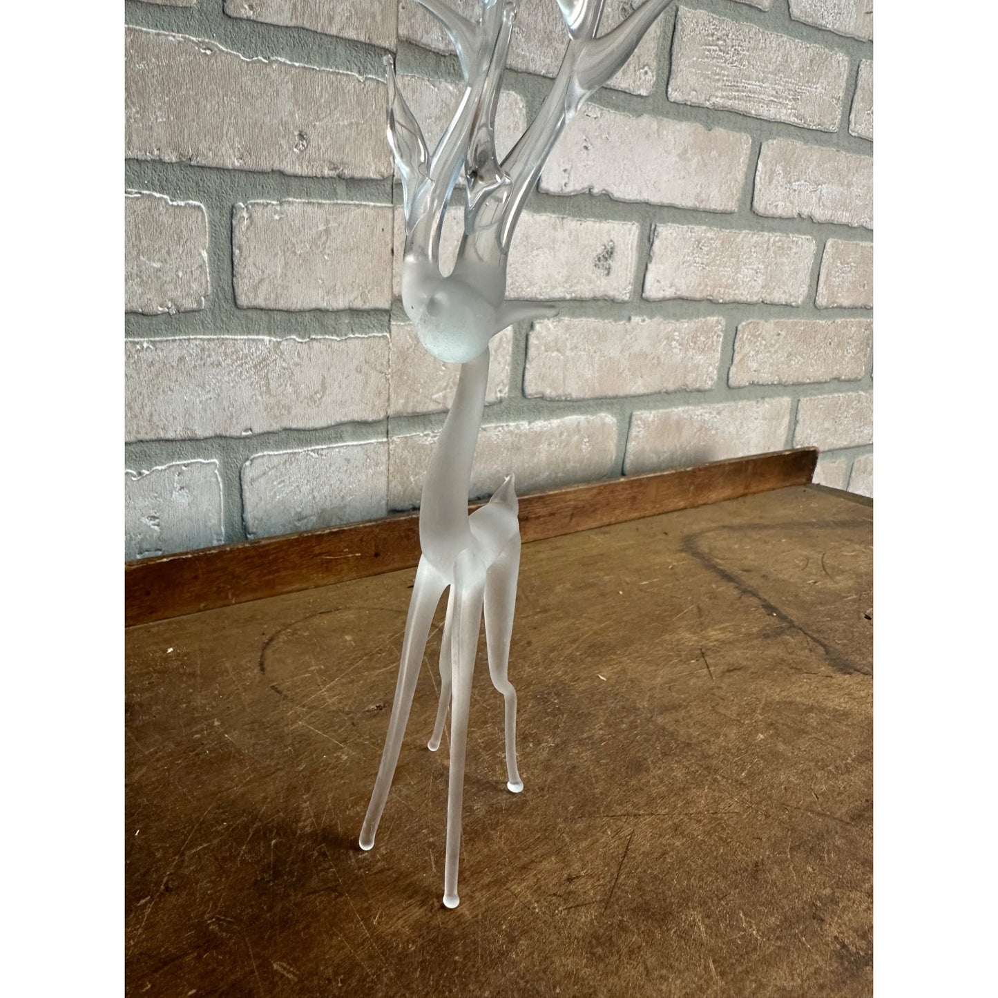 Vintage Silvestri Frosted Christmas Reindeer Art Crystal Glass 9.5" Tall