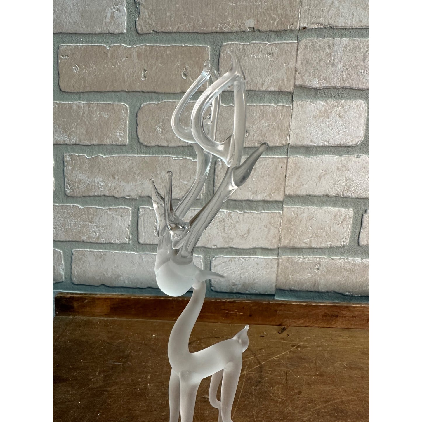 Vintage Silvestri Frosted Christmas Reindeer Art Crystal Glass 9.5" Tall