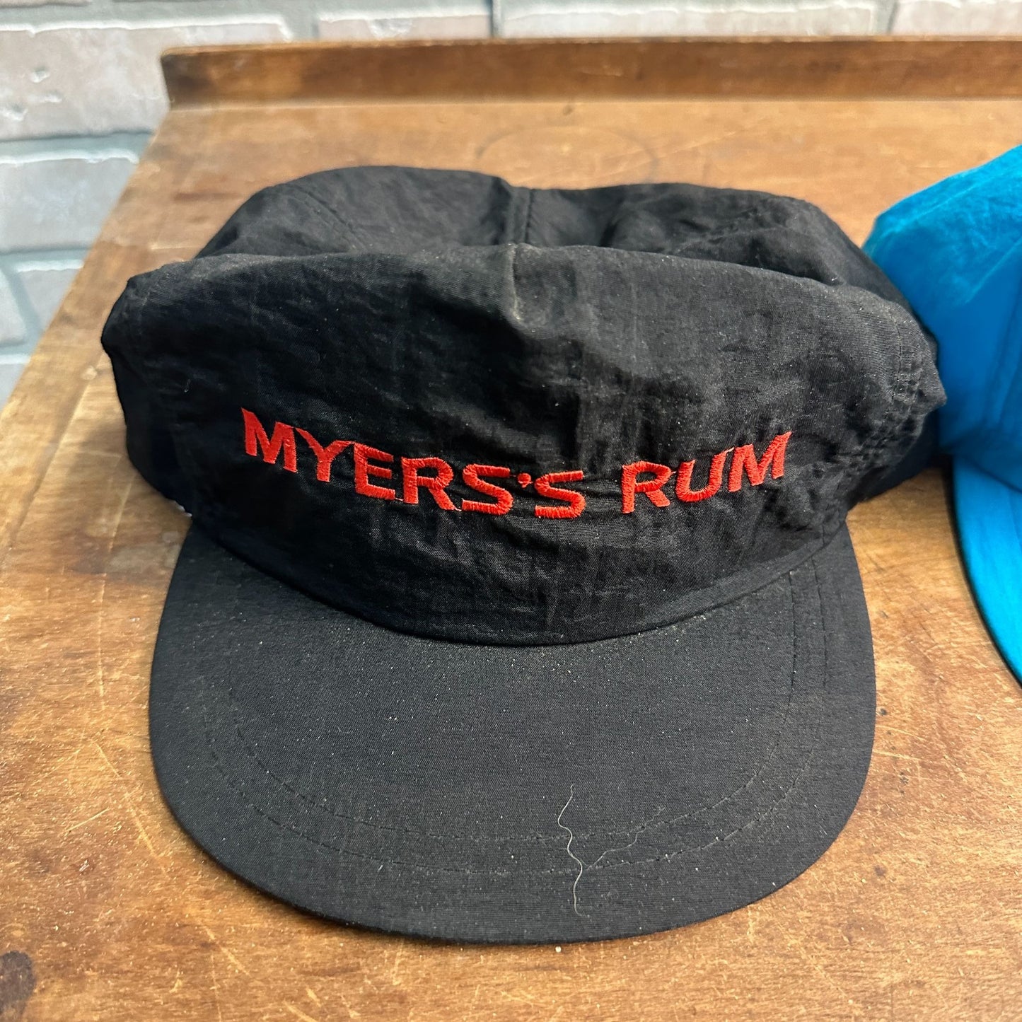 (2) VINTAGE 80S MYER'S RUM BLUE BLACK SNAPBACK NYLON CAP HAT