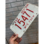 Vintage Wisconsin Farm License Plate White and Red December 1958