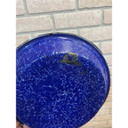 Antique Primitive Cobalt and White Swirl Enamel Graniteware Round Pie Pan/ Baking Dish/ Farmhouse Decor