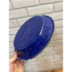 Antique Primitive Cobalt and White Swirl Enamel Graniteware Round Pie Pan/ Baking Dish/ Farmhouse Decor