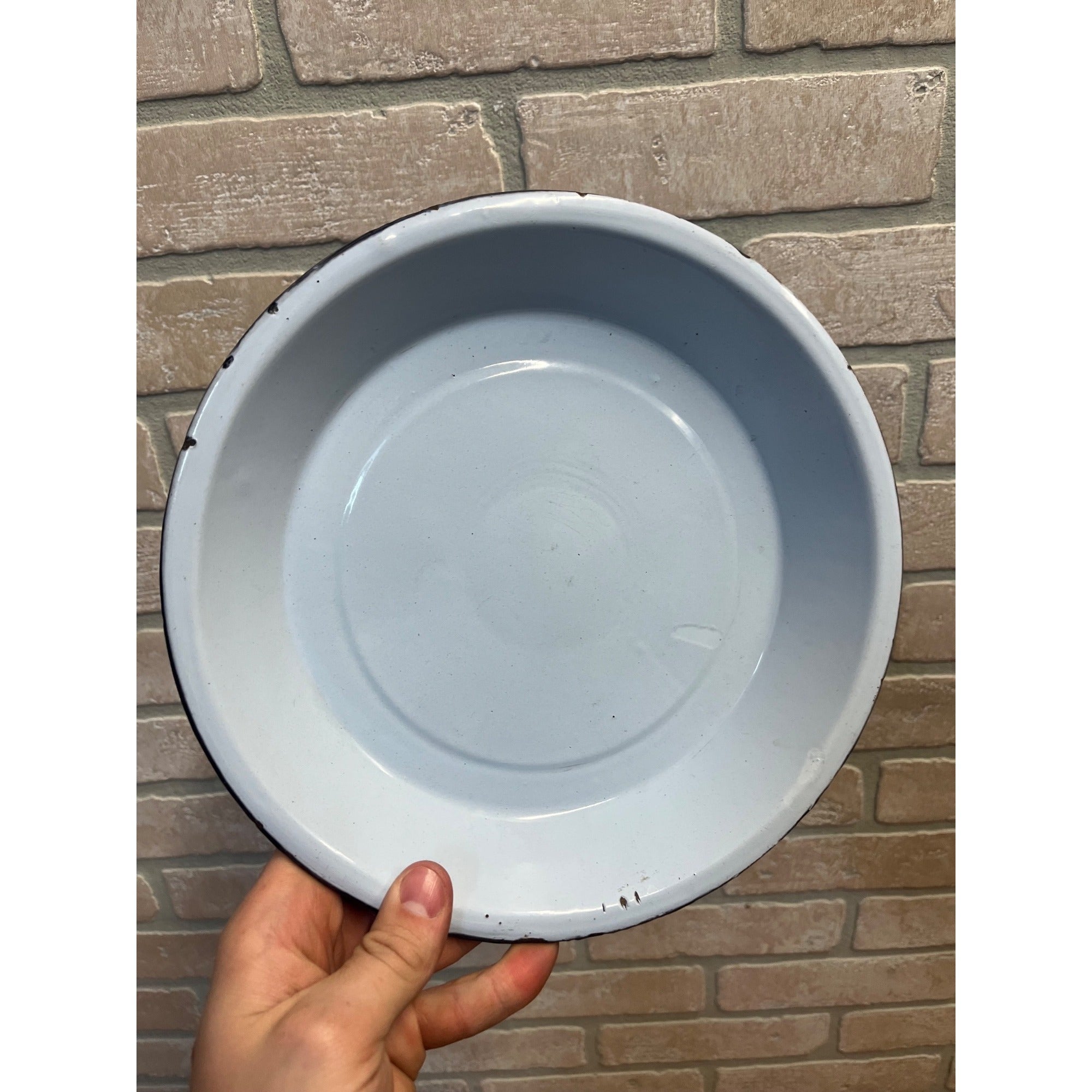 Antique Primitive Cobalt and White Swirl Enamel Graniteware Round Pie Pan/ Baking Dish/ Farmhouse Decor